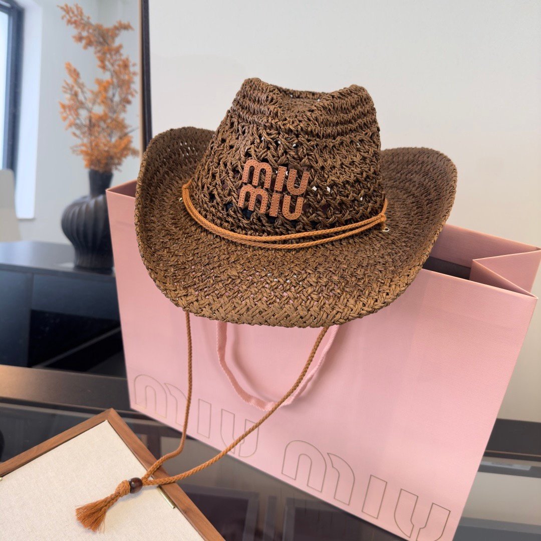 Miu Miu casual straw fedora cowboy hat B6040103 - Image 5