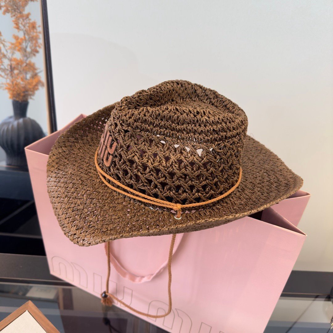 Miu Miu casual straw fedora cowboy hat B6040103 - Image 7