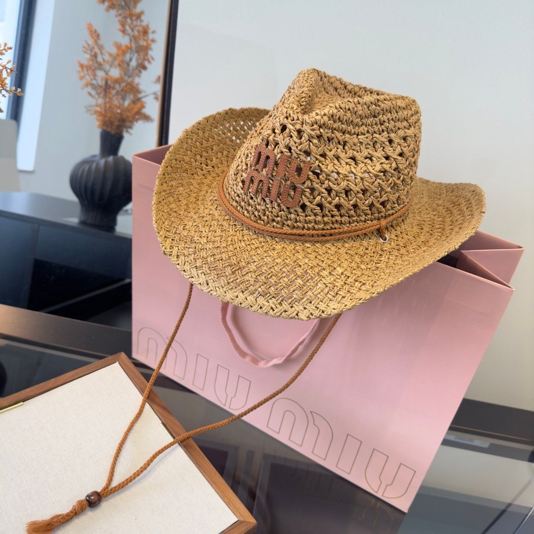 Miu Miu casual straw fedora cowboy hat B6040103 - Image 8