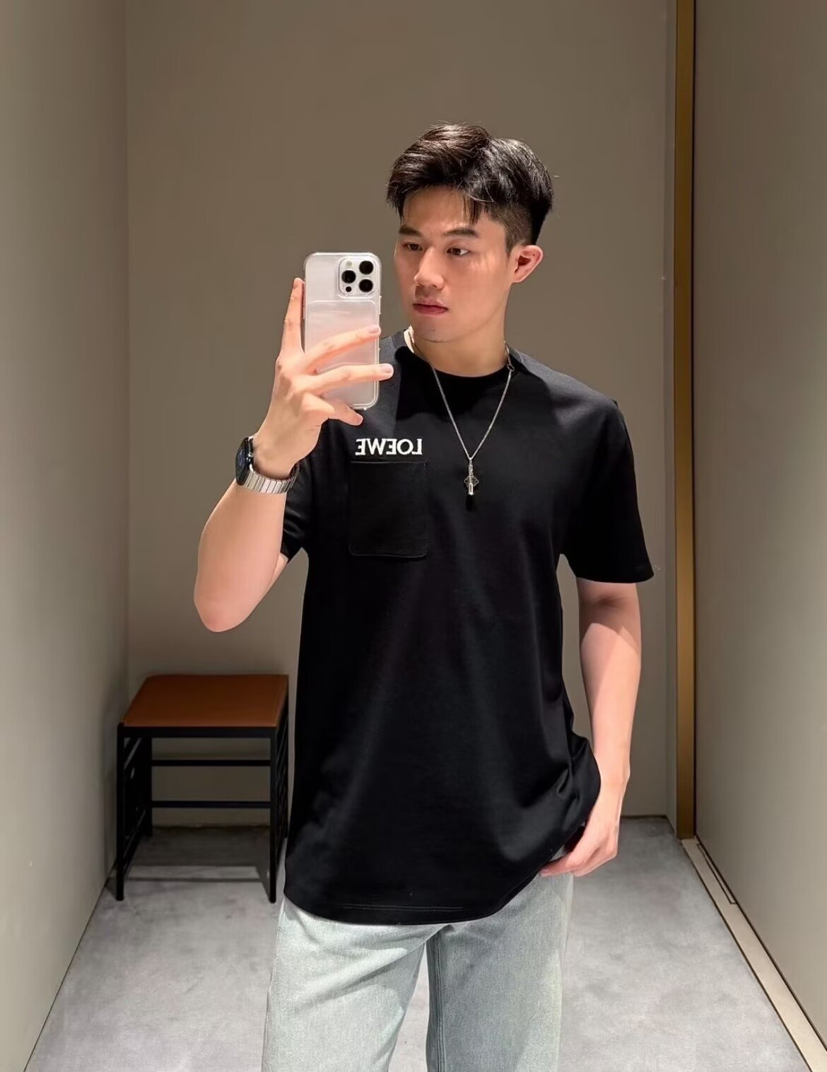 Low-cut letter embroidery T-shirt - ClassicM6040801 - Image 2