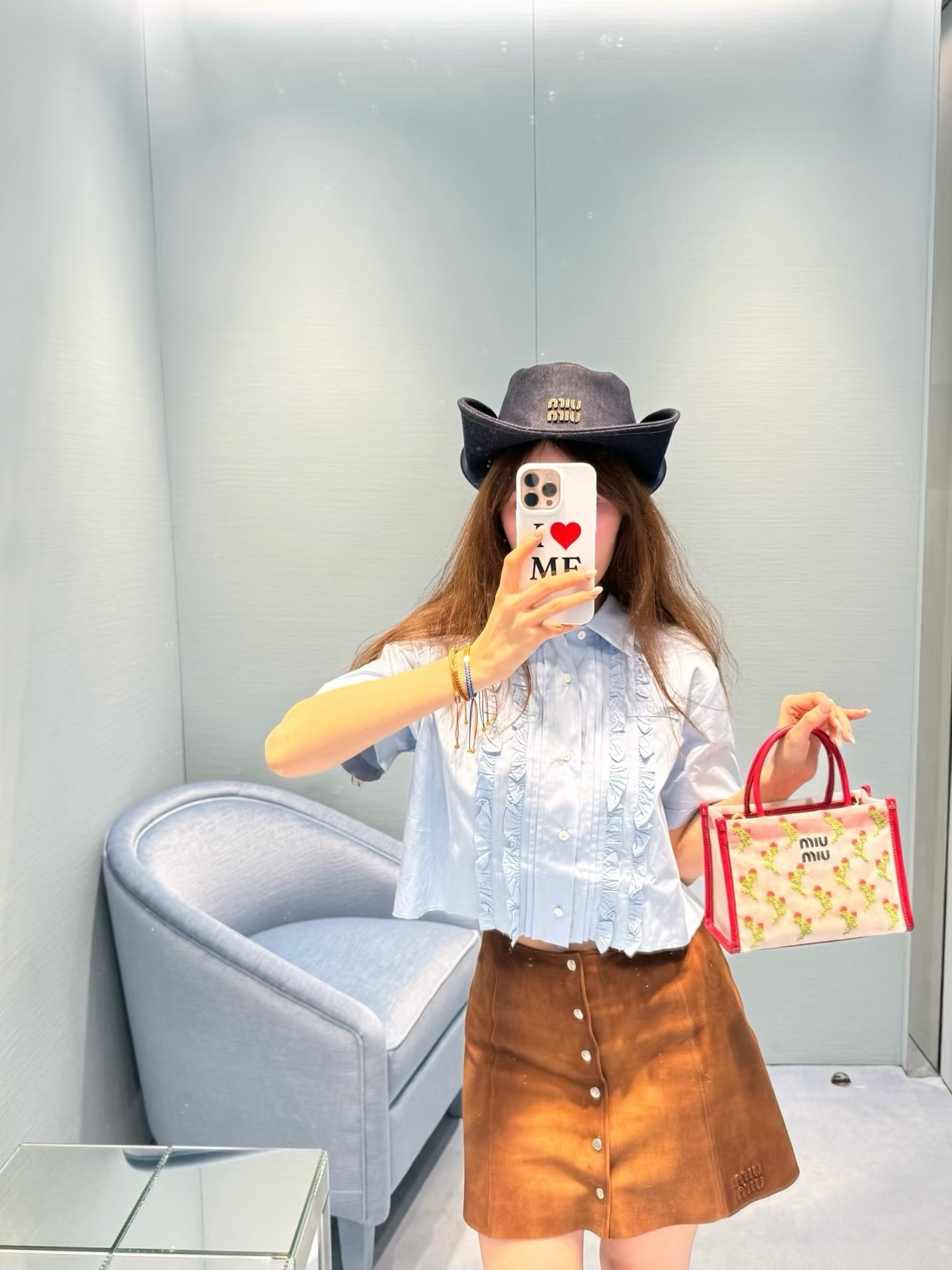 Miu Miu Light Blue Collared Boatneck Shirt W6041404 - Image 5