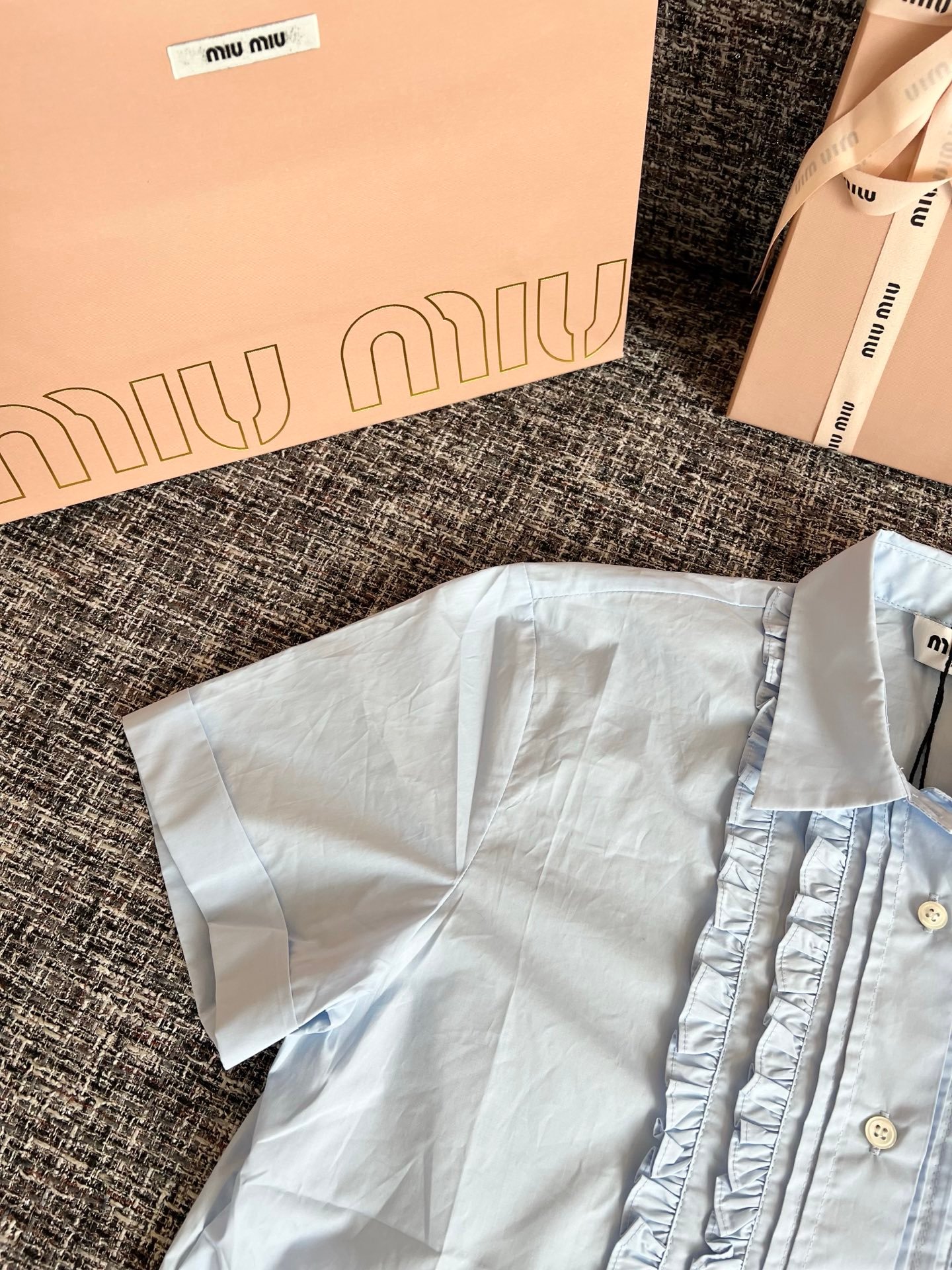 Miu Miu Light Blue Collared Boatneck Shirt W6041404 - Image 4