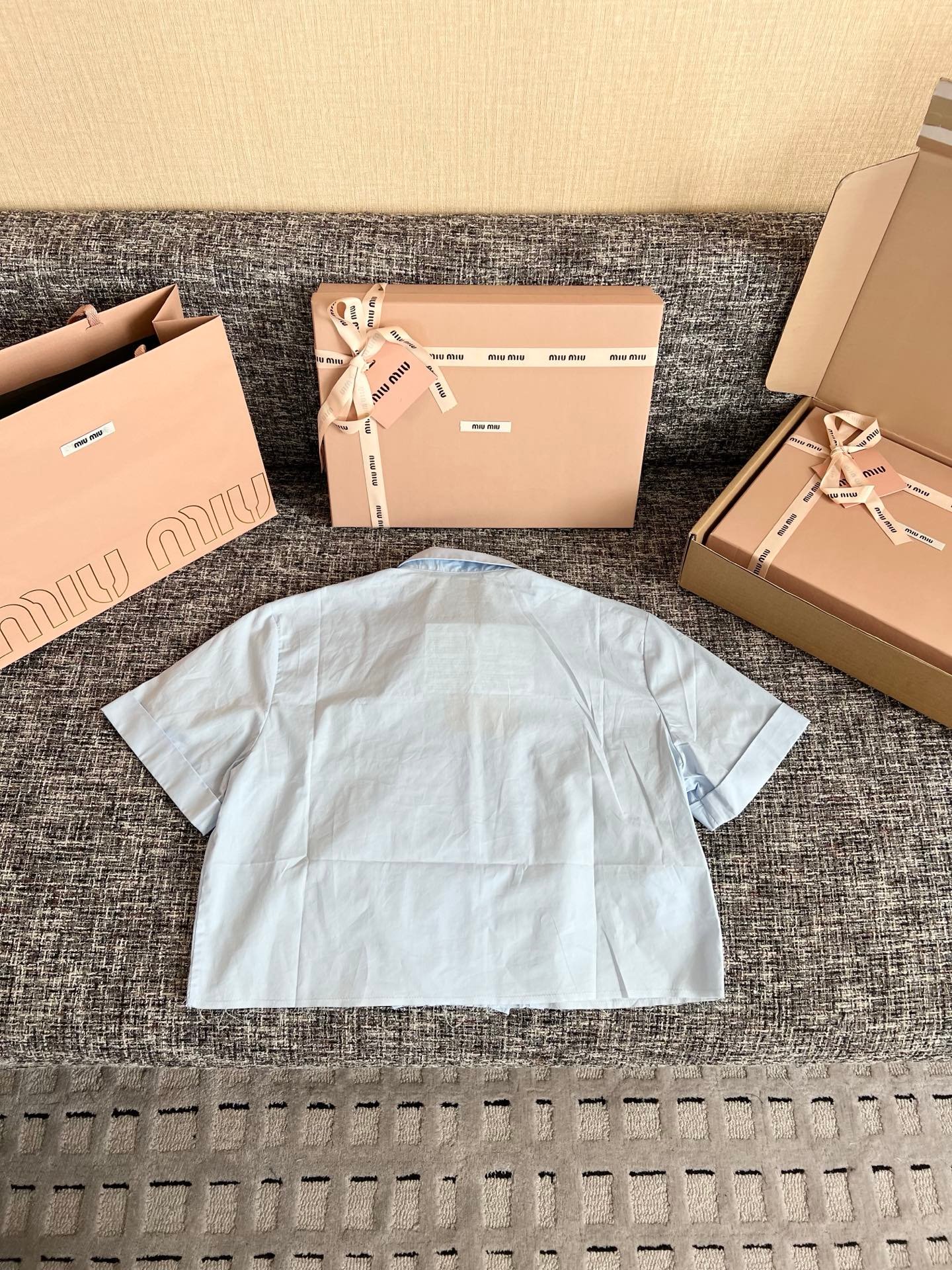 Miu Miu Light Blue Collared Boatneck Shirt W6041404 - Image 3