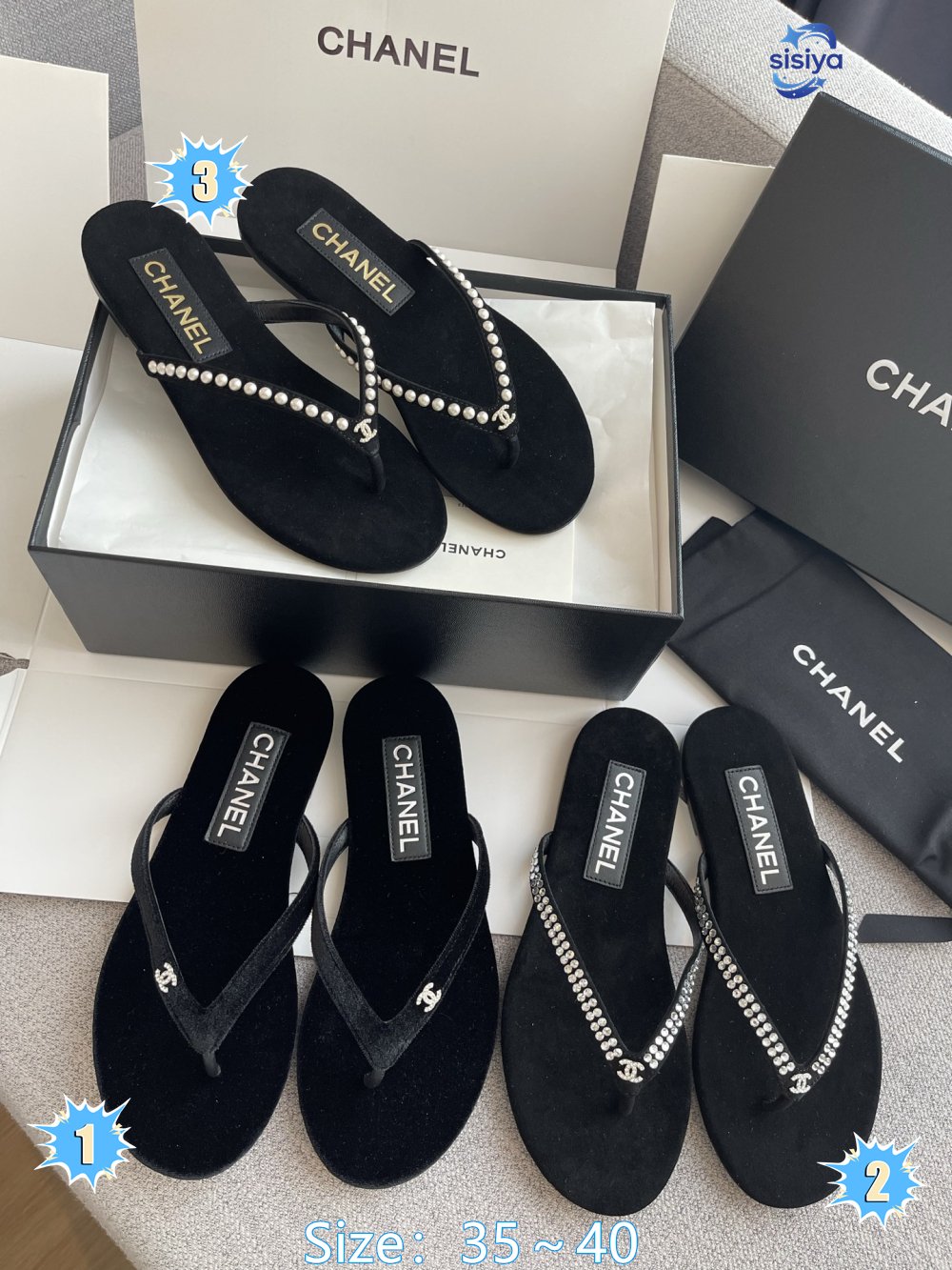 CHANEL black velvet platform sandals B6041401