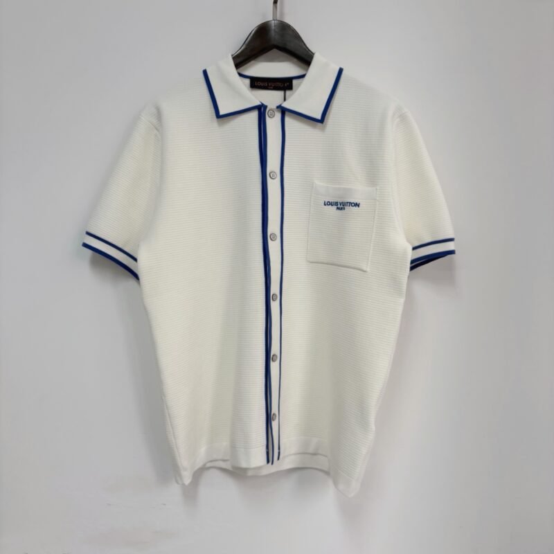 Louis 26SS Waffle Blouse with Colorful Pockets and Embroidered Letters Short-Sleeved Knit CardiganM6041505