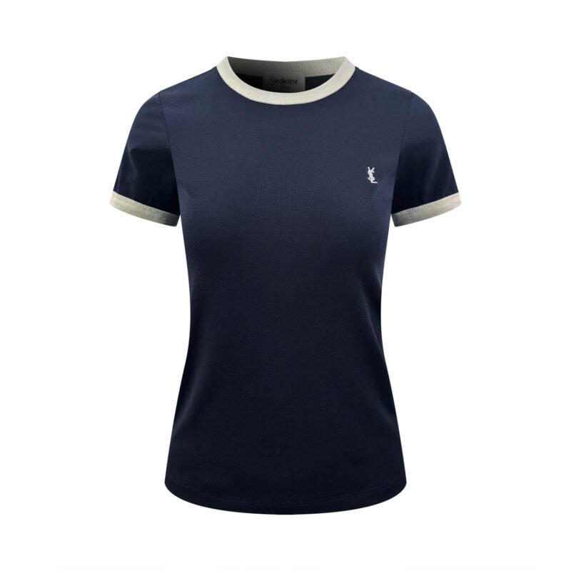 SaintLaurent logo embroidered patch short sleeve shirtW6042004