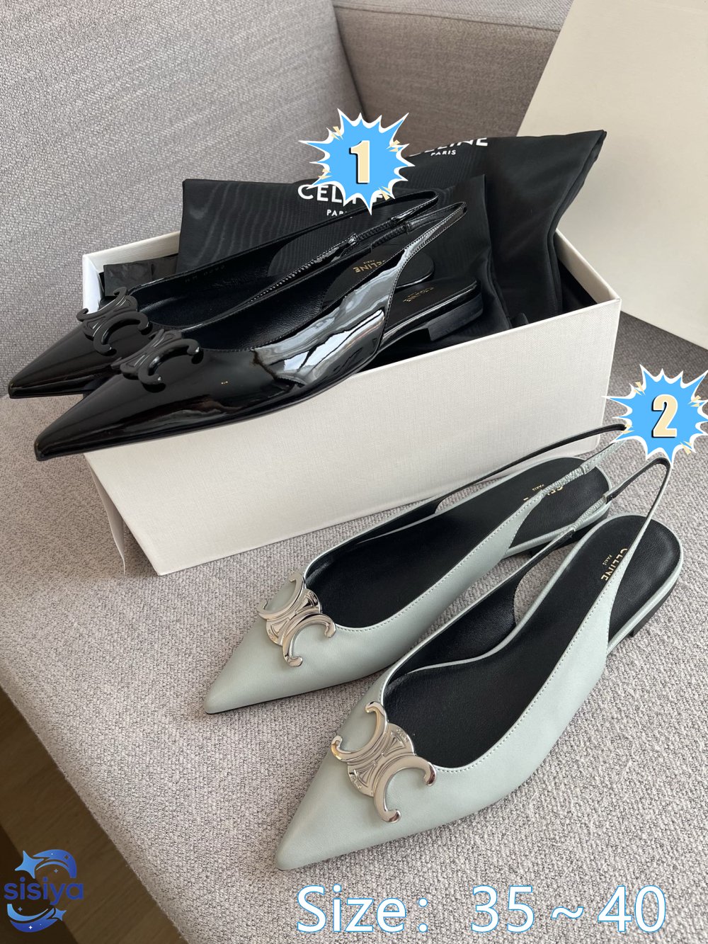 Celine Alma Triomphe Flat Strapless Shoes B6043002