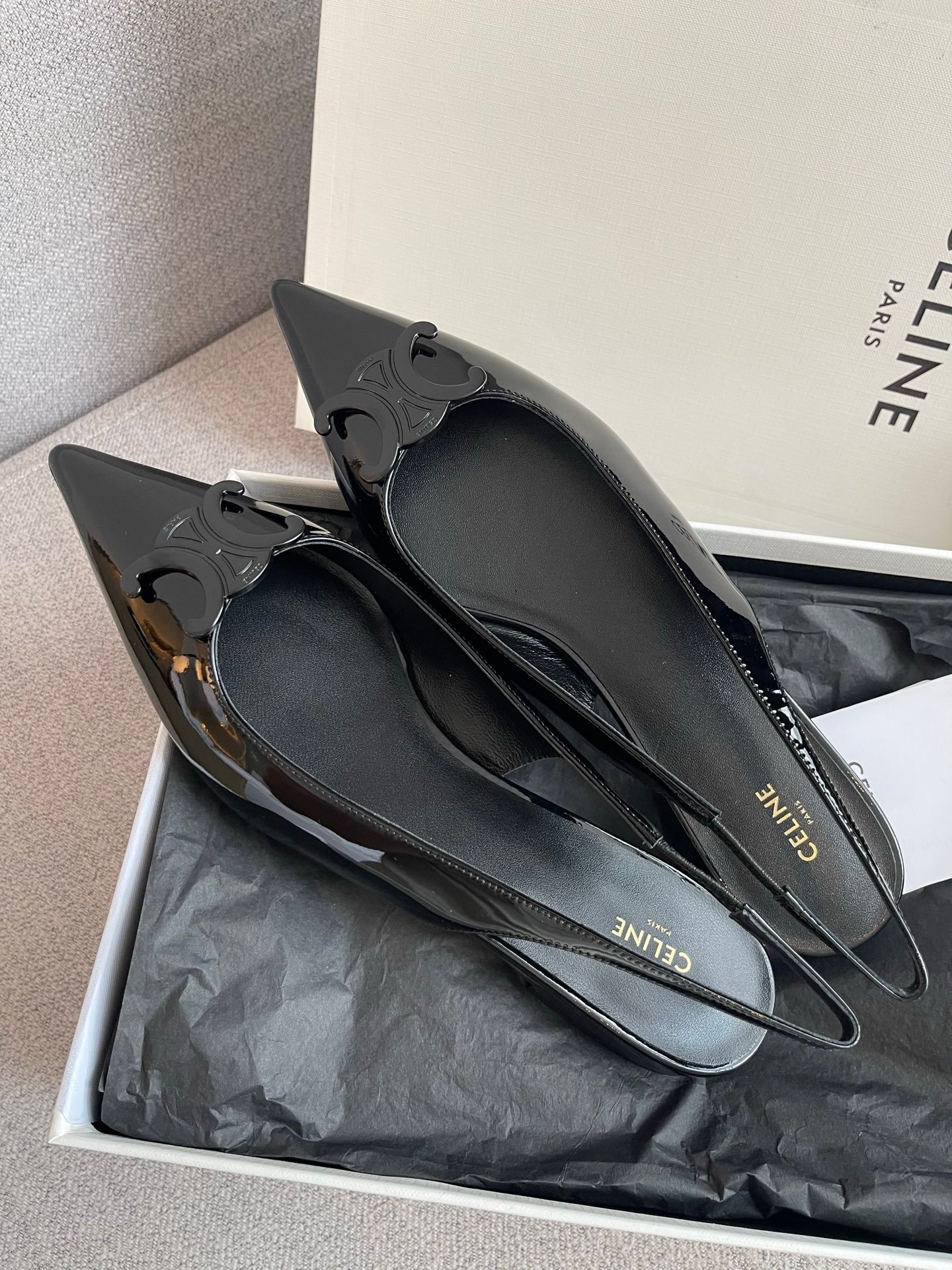 Celine Alma Triomphe Flat Strapless Shoes B6043002 - Image 6