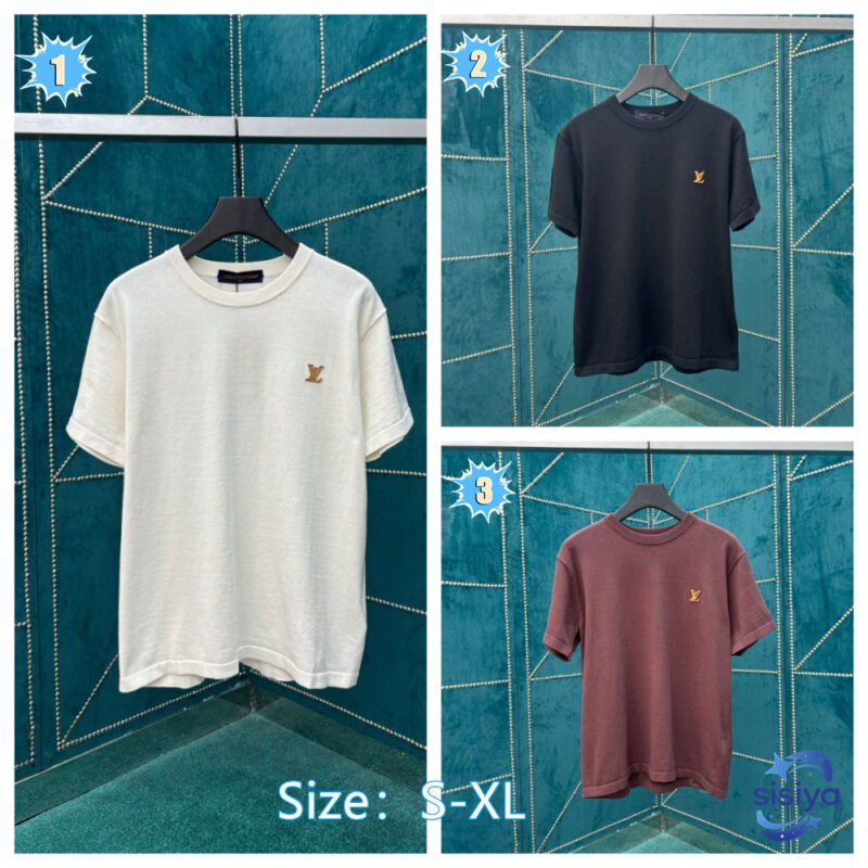 Lv New Cotton Logo Hooded Round-neck Knitted Shirt with Short SleevesM6041401