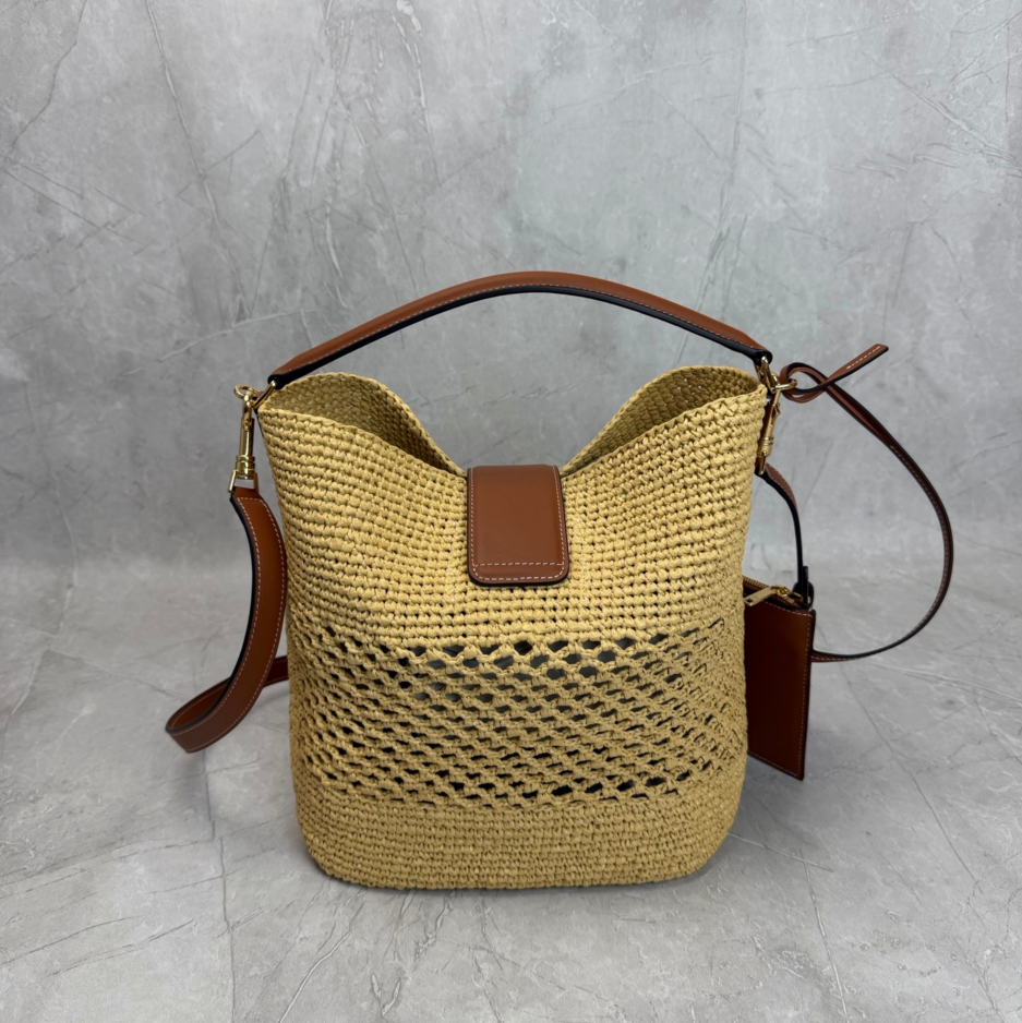 Celine Small Louise Bucket In Raffia And Calfskin B6050502 - Image 4