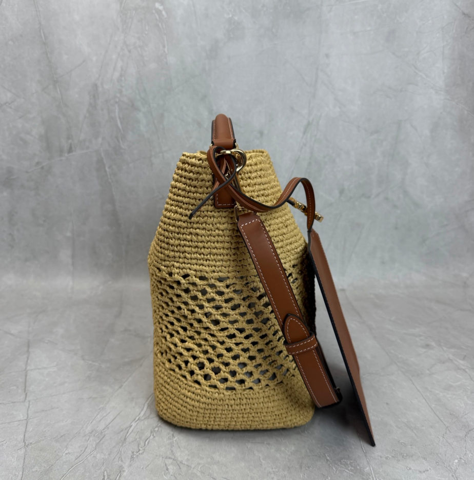 Celine Small Louise Bucket In Raffia And Calfskin B6050502 - Image 3