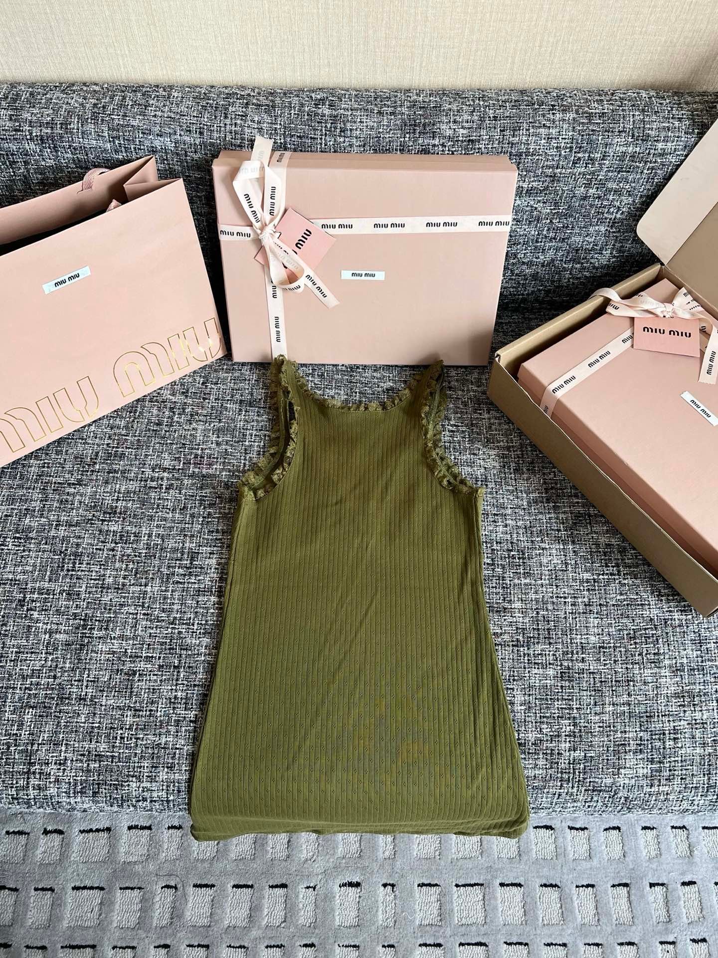 Miu Miu Olive Green Garment-dyed Cotton Mini Dress W6050803 - Image 5