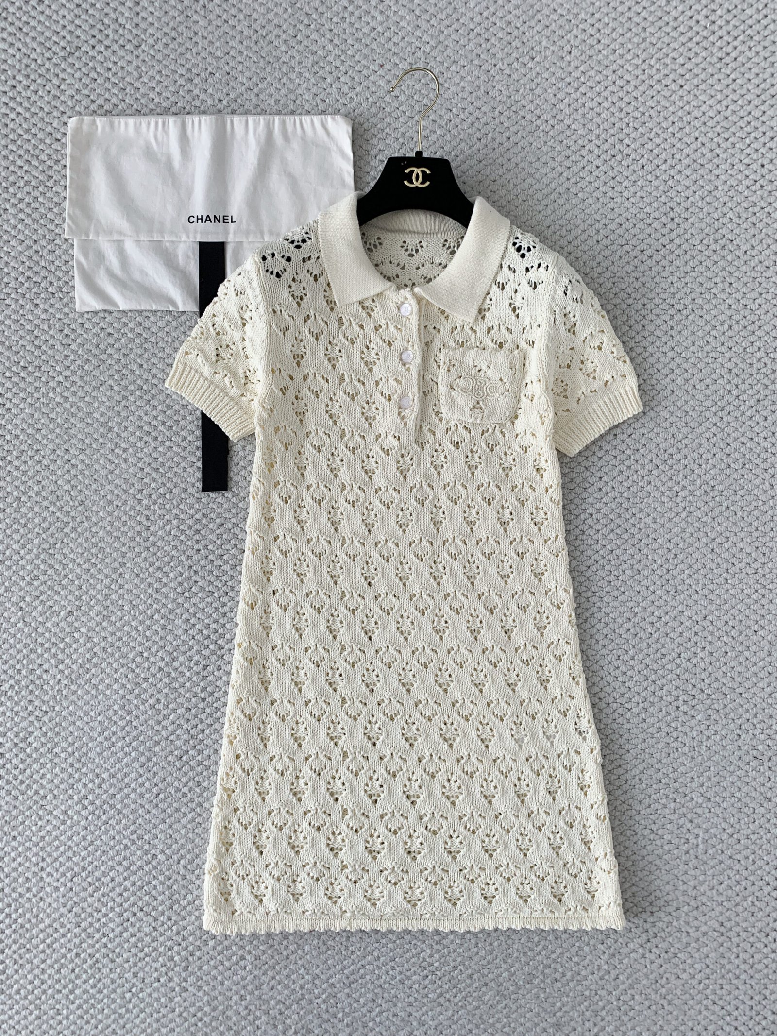 CELINE Mini dress in cotton pointelle W6051102 - Image 2