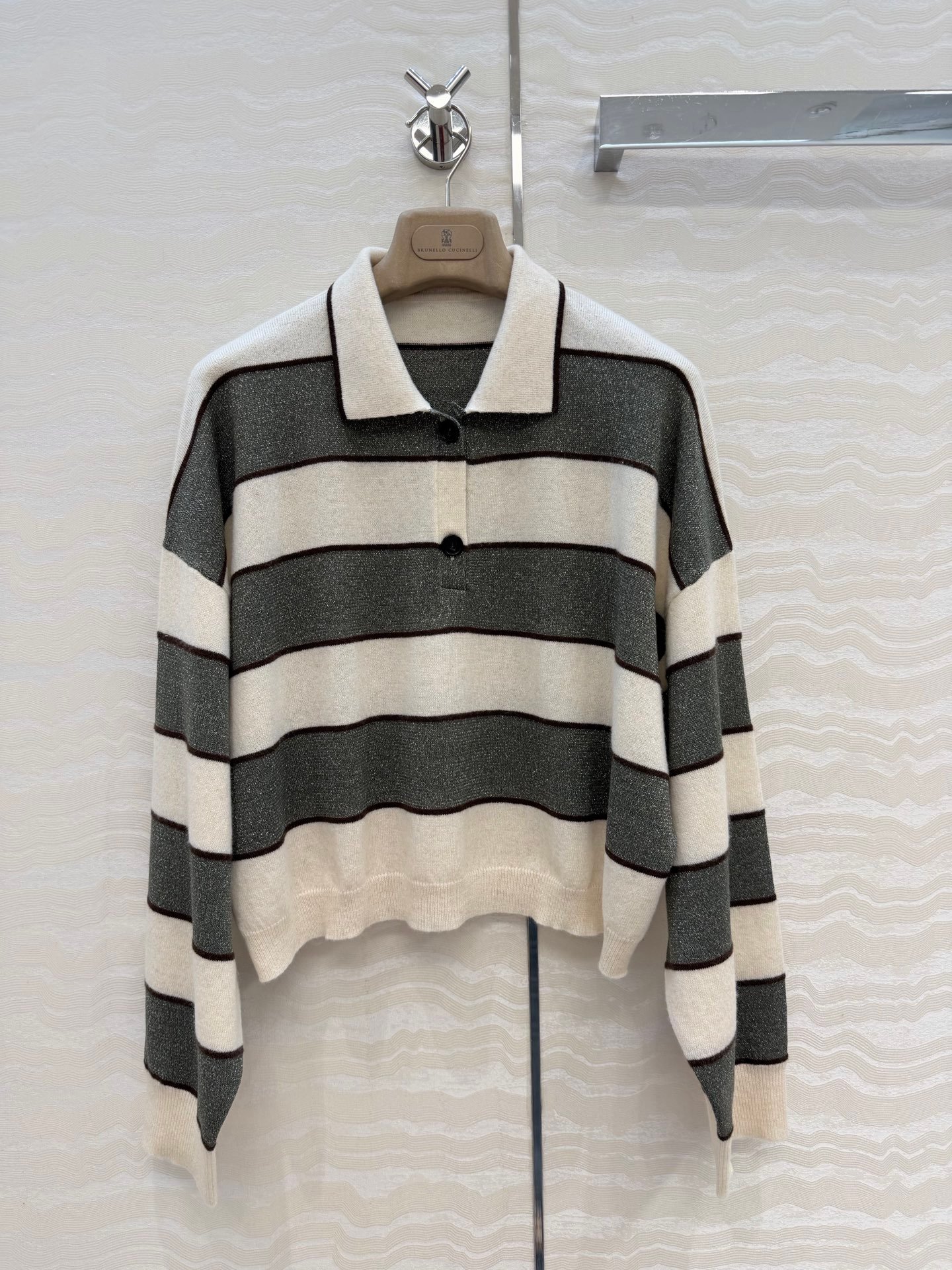Brunello Cucinelli Striped Collar Knit Shirt W6051201 - Image 5