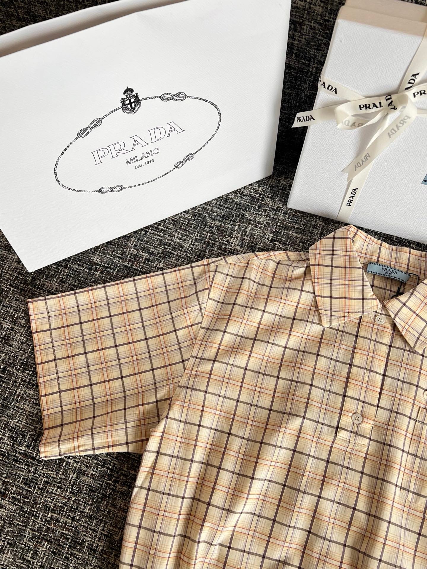 Prada Natural/lilac Embroidered Checked Poplin Top W6051202 - Image 3