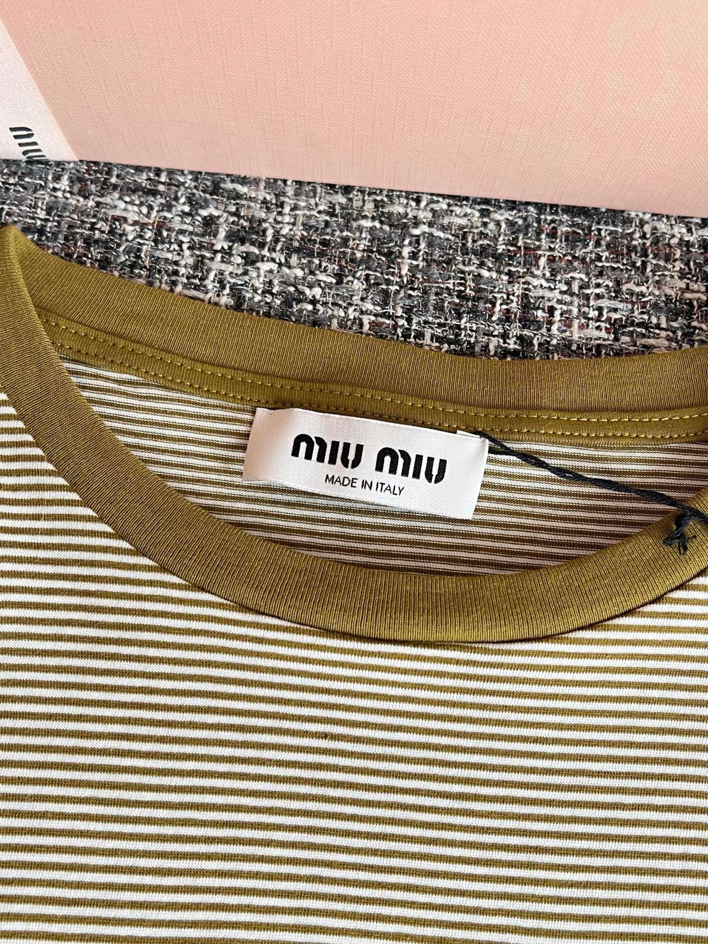 Miu Miu Ivory/olive Cotton T-shirt W6052204 - Image 4