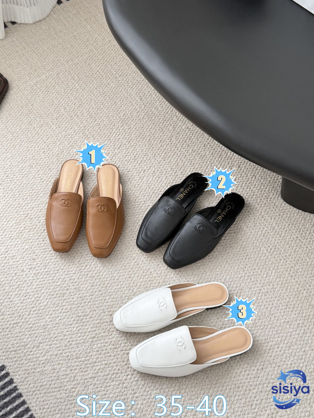 Chanel square-shaped flat leather shoes for the scalp B6052202