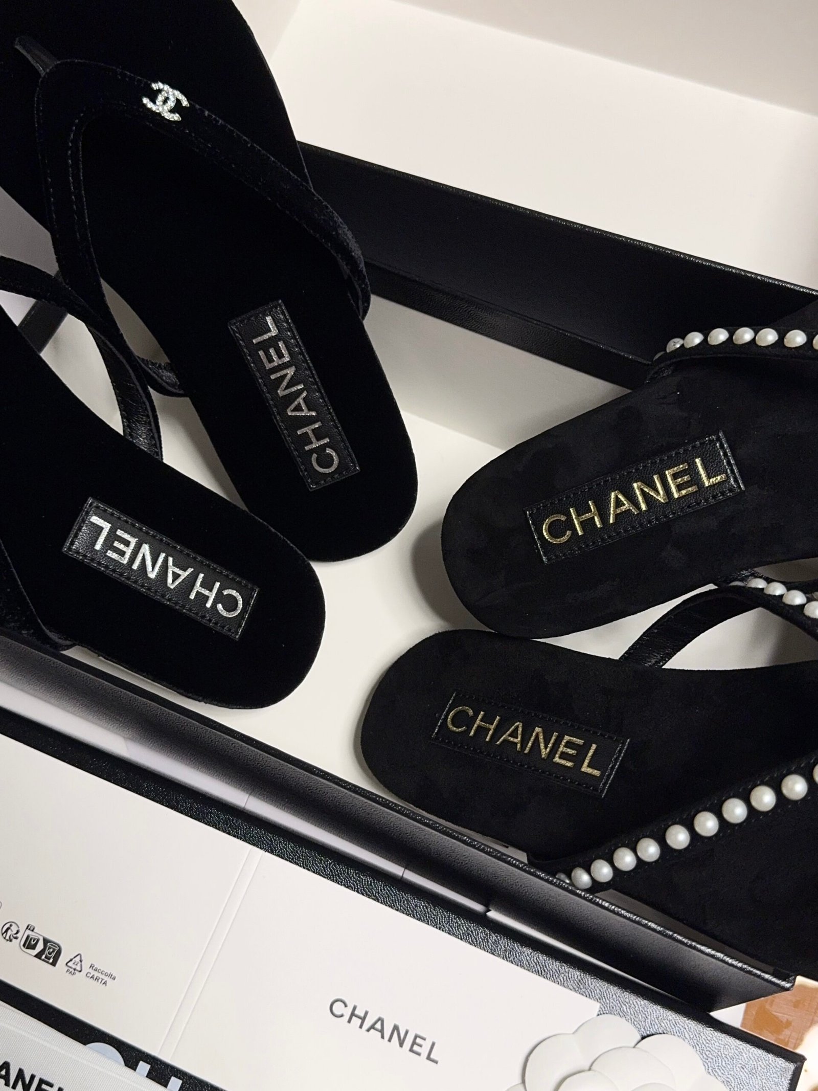 Chanel black suede embellished thong sandals B6052802 - Image 3