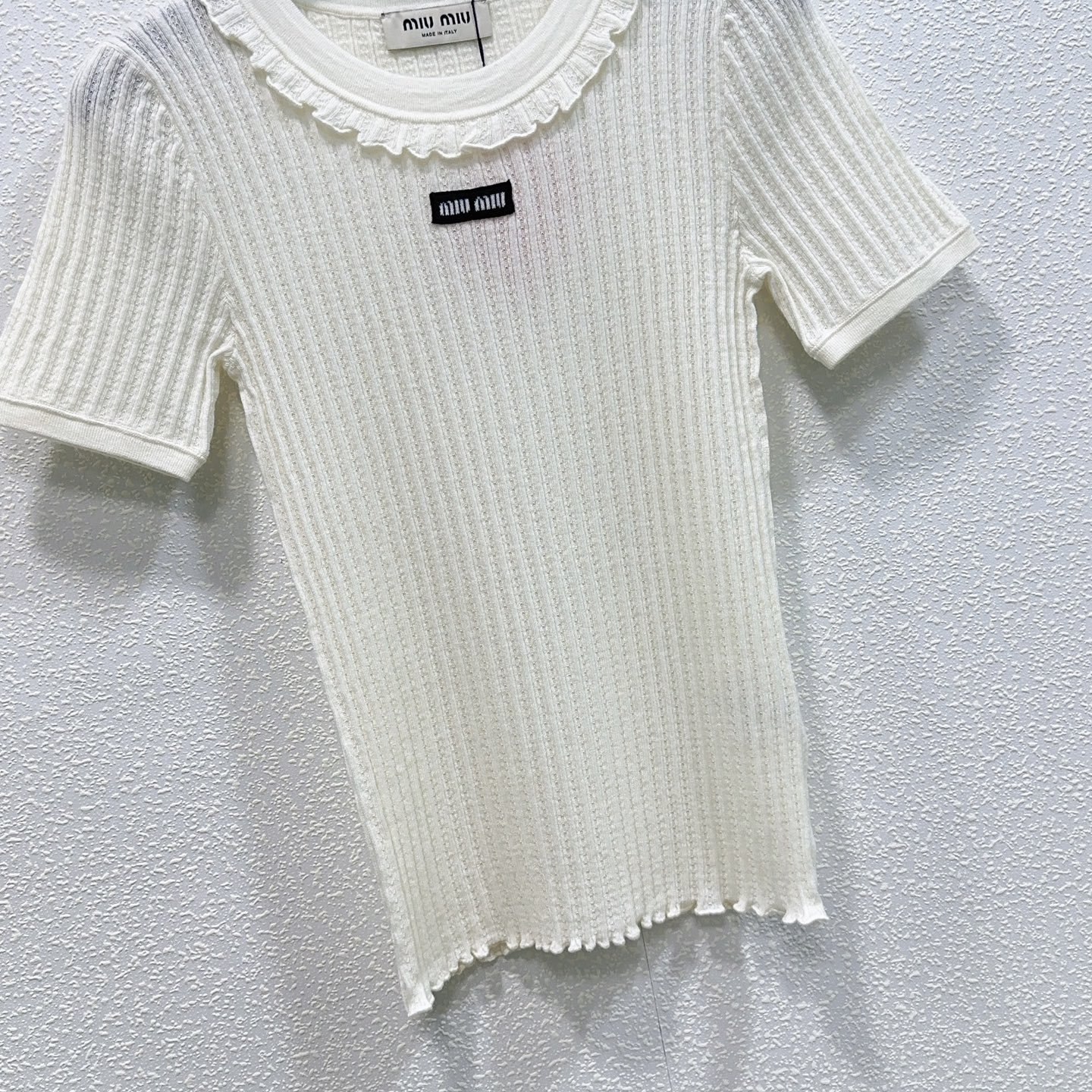 Miu Miu lace-trimmed cotton T-shirt. W6052901 - Image 4