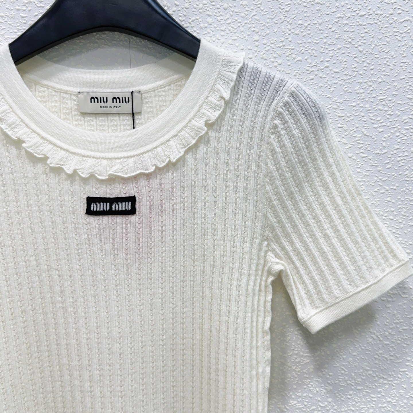 Miu Miu lace-trimmed cotton T-shirt. W6052901 - Image 5