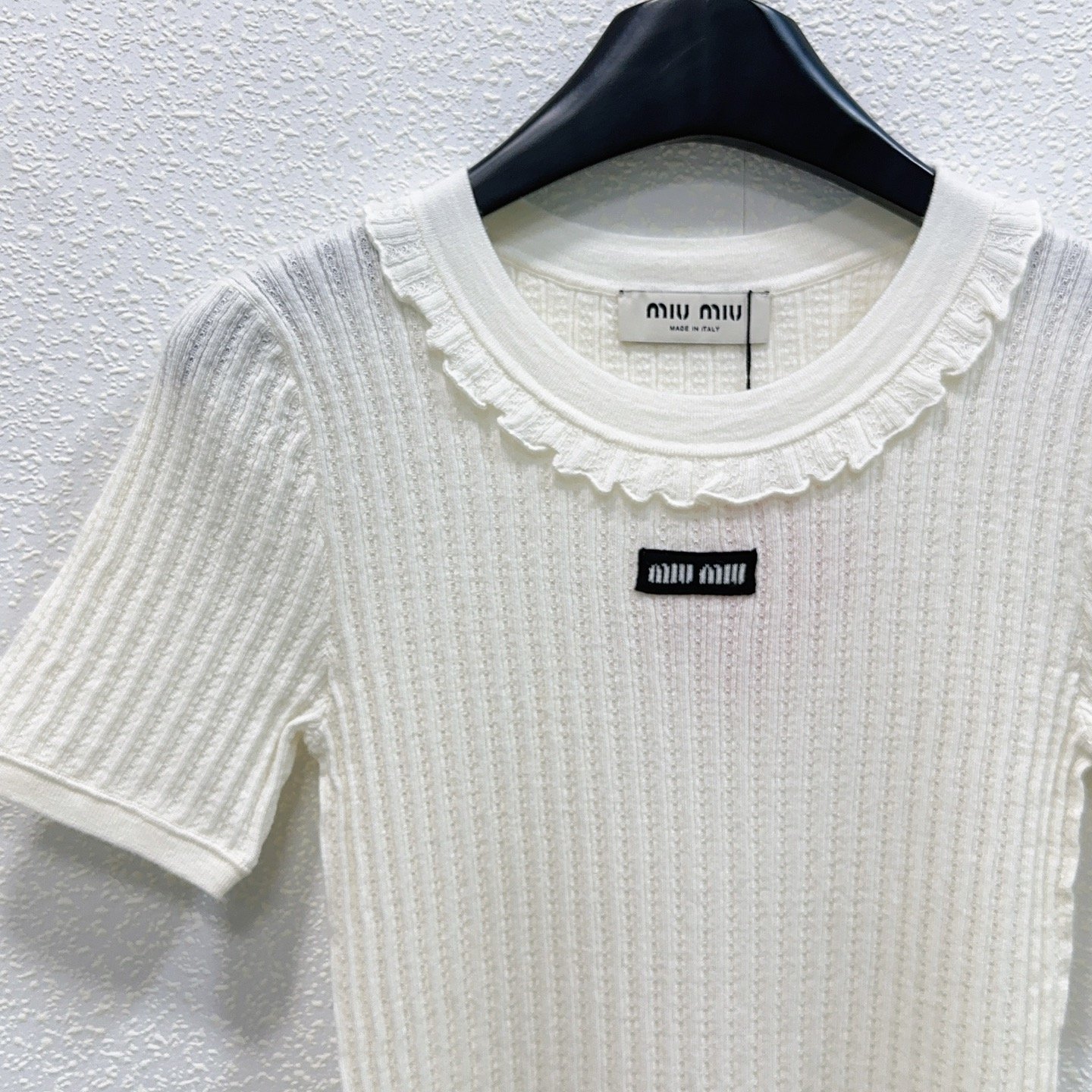 Miu Miu lace-trimmed cotton T-shirt. W6052901 - Image 6