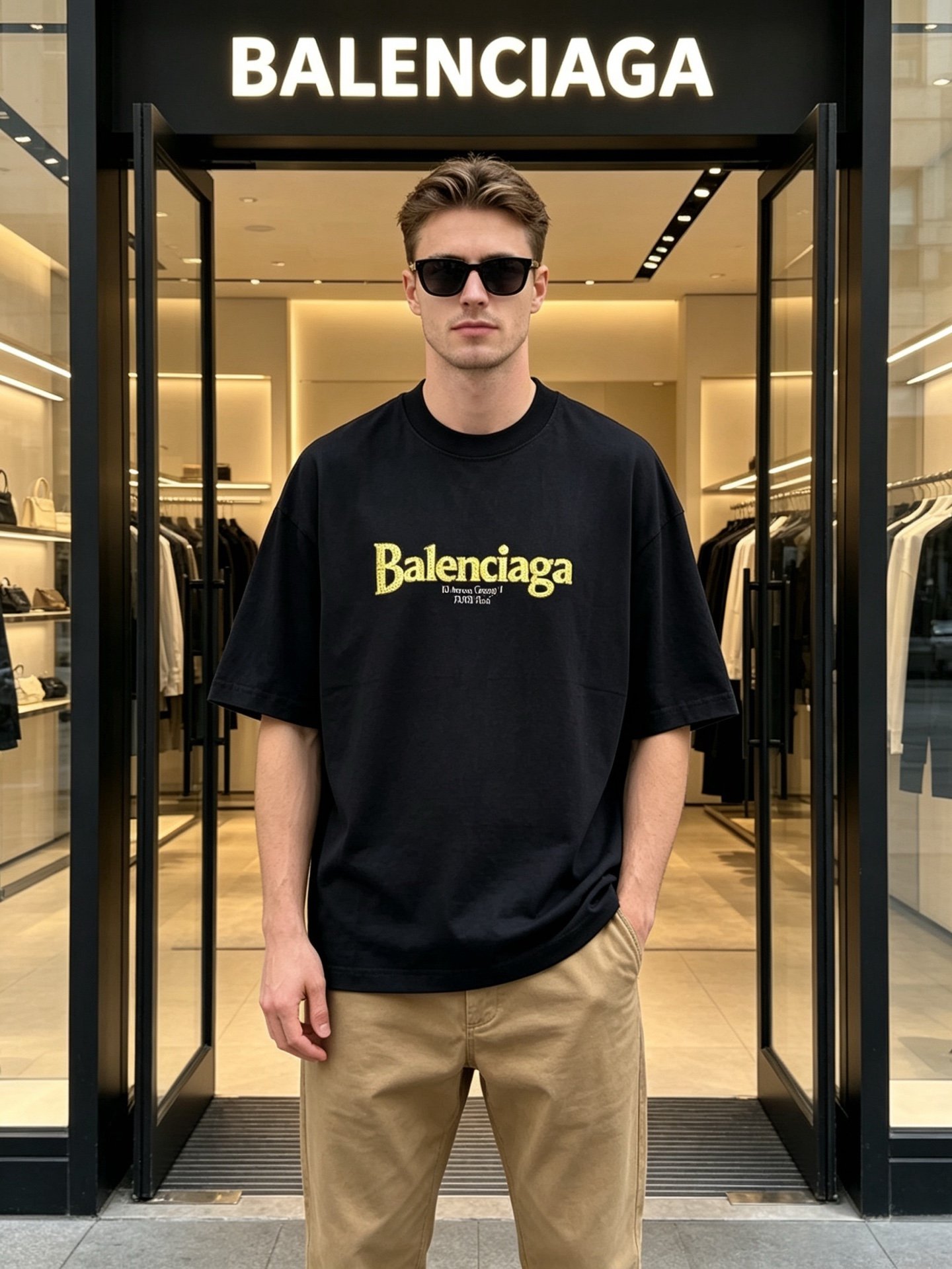 Camiseta Balenciaga con estampado de grieta en estilo negro y oro de colección M6052906 - Image 2
