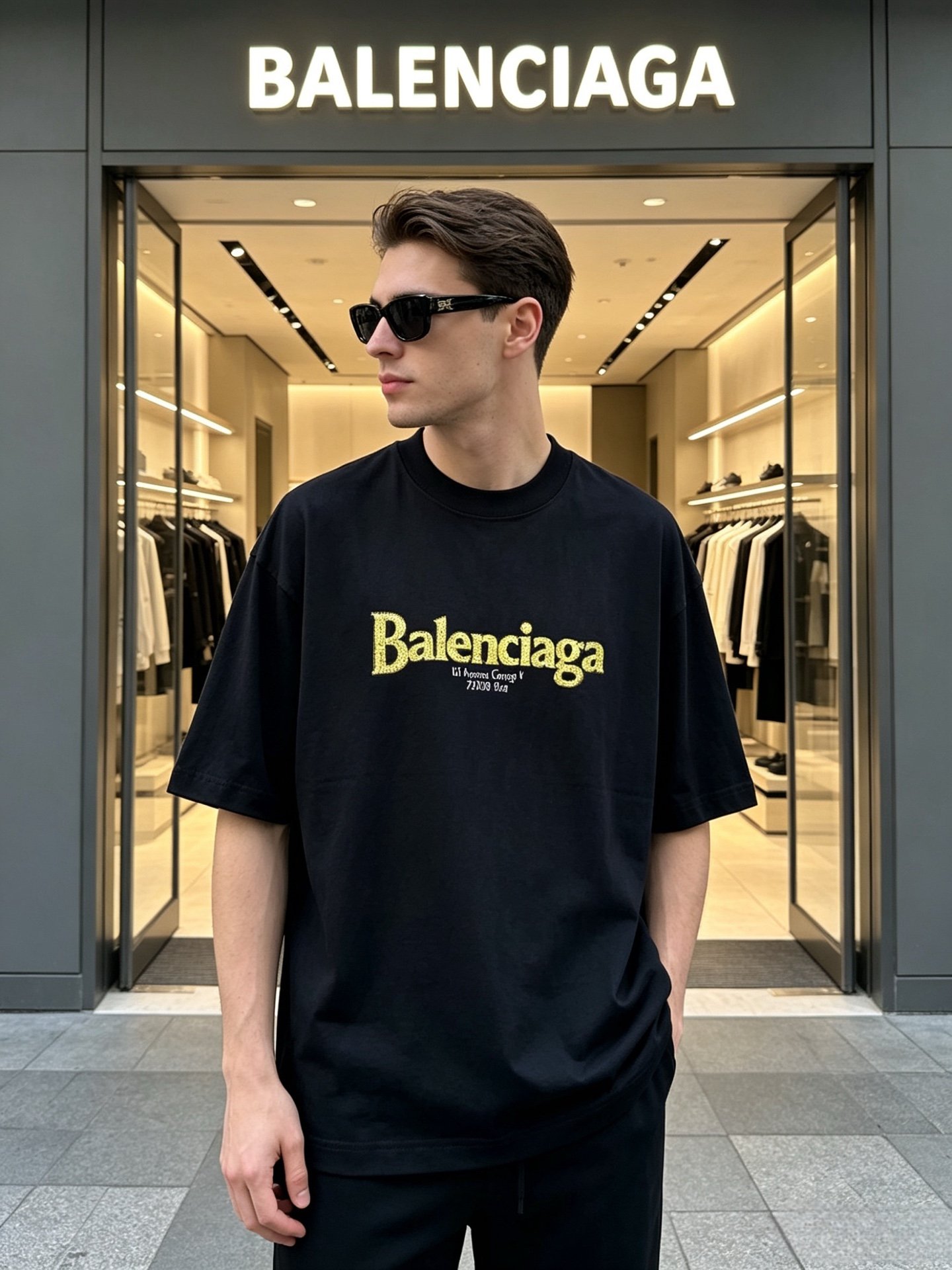 Camiseta Balenciaga con estampado de grieta en estilo negro y oro de colección M6052906 - Image 3