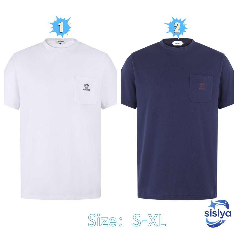 VERSACE 26SS Cotton T-shirt with Patchwork Embroidery Logo on Chest Pocket M6051901