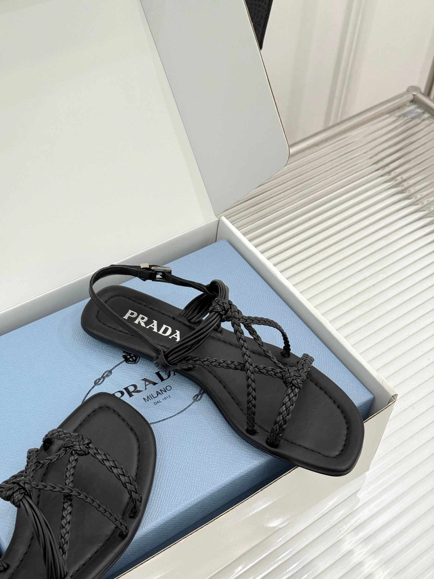 Prada leather braided strap sandals. B6060104 - Image 3