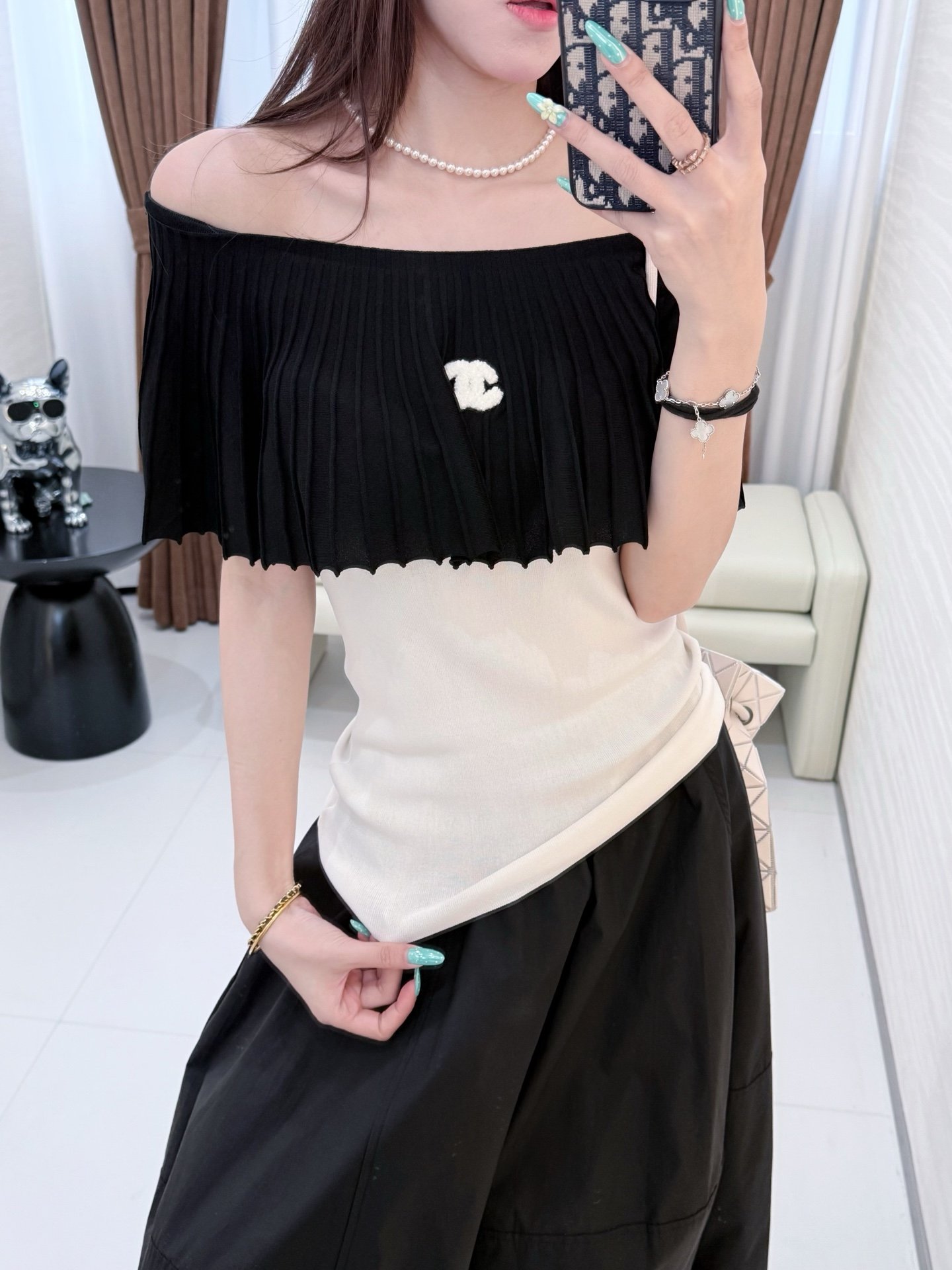 Chanel black and white contrast knit top W6060204 - Image 7