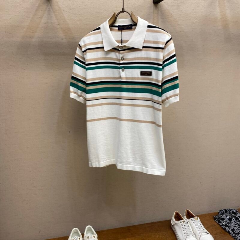 Louis Lettered Stripe Knit Short-Sleeved Polo Shirt M6060802