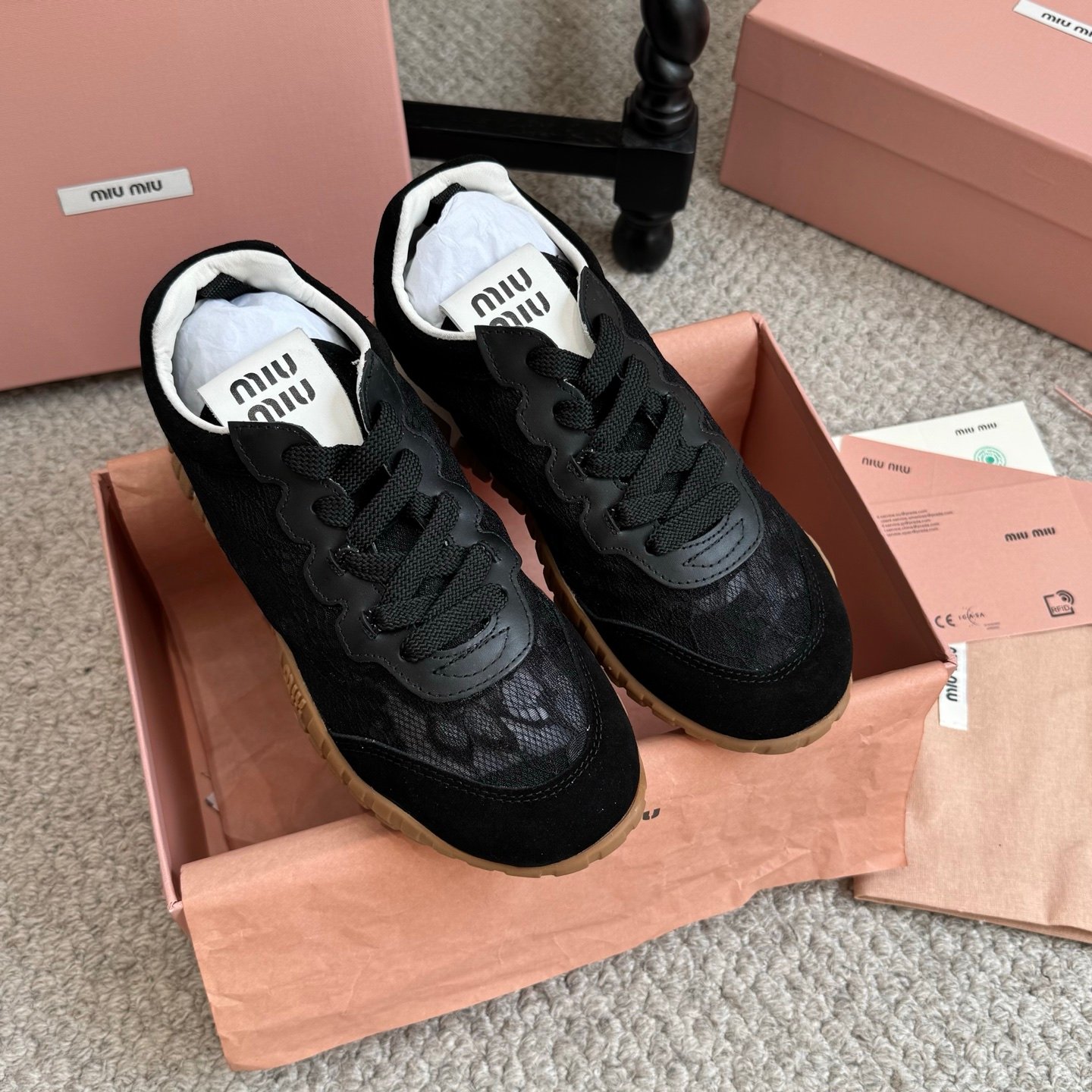 Miu Miu Tyre Mesh and Suede Striped Sneakers B6060901 - Image 2