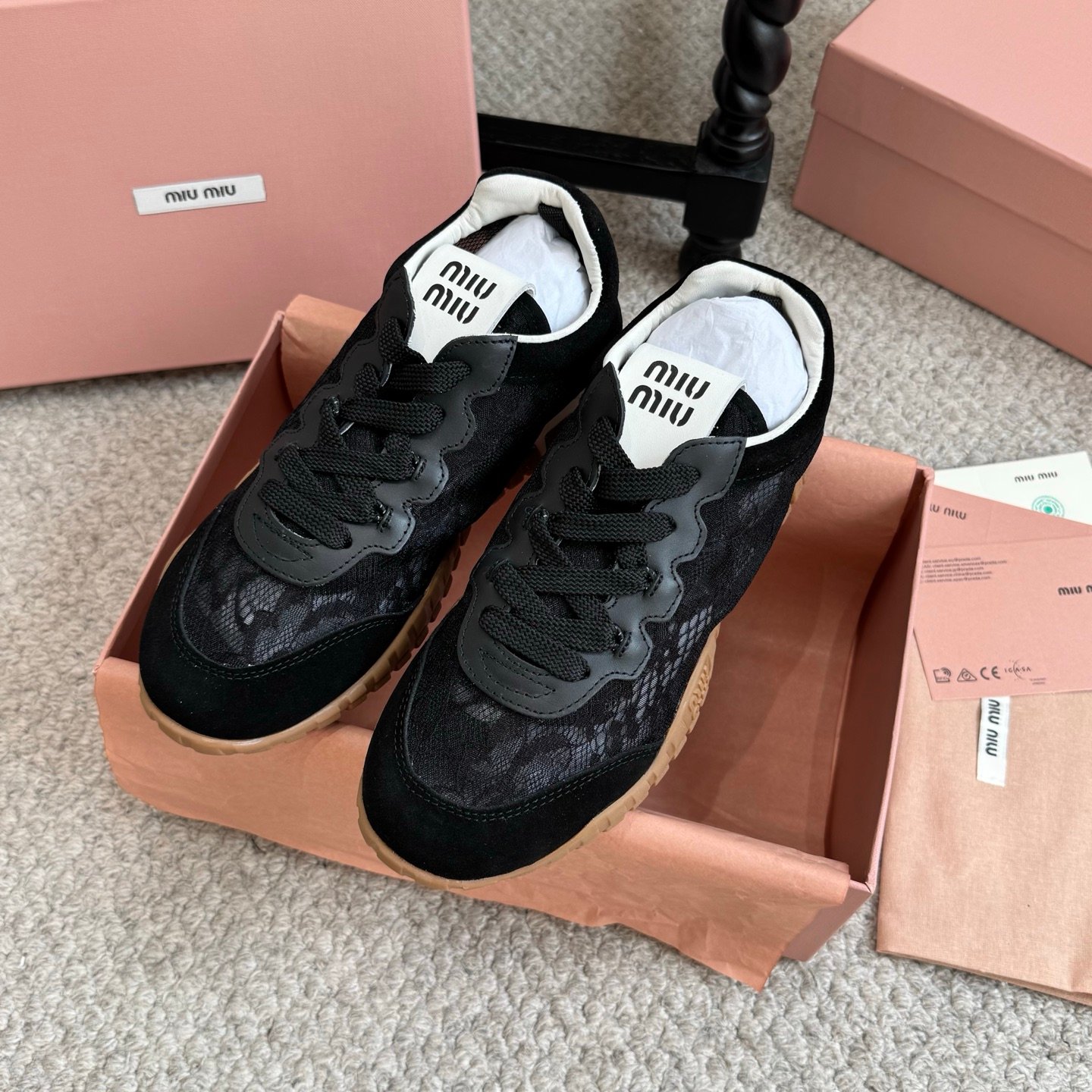 Miu Miu Tyre Mesh and Suede Striped Sneakers B6060901 - Image 3