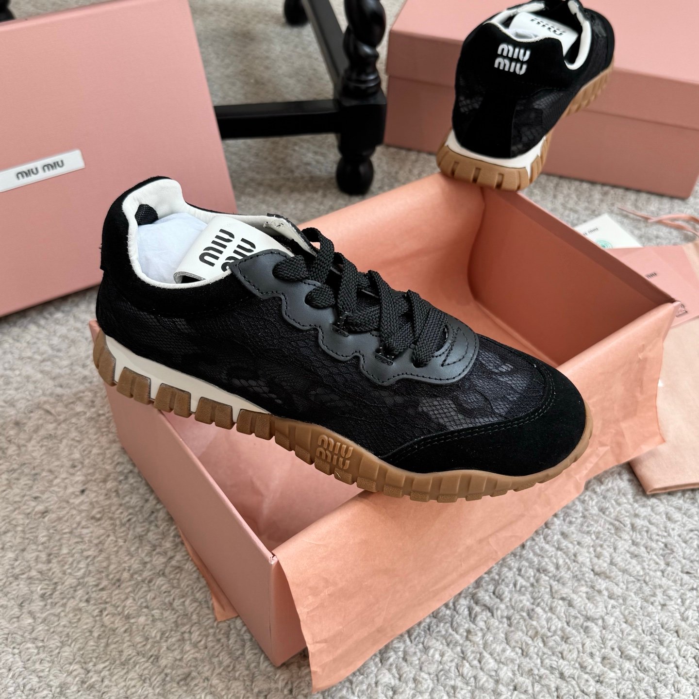 Miu Miu Tyre Mesh and Suede Striped Sneakers B6060901 - Image 4