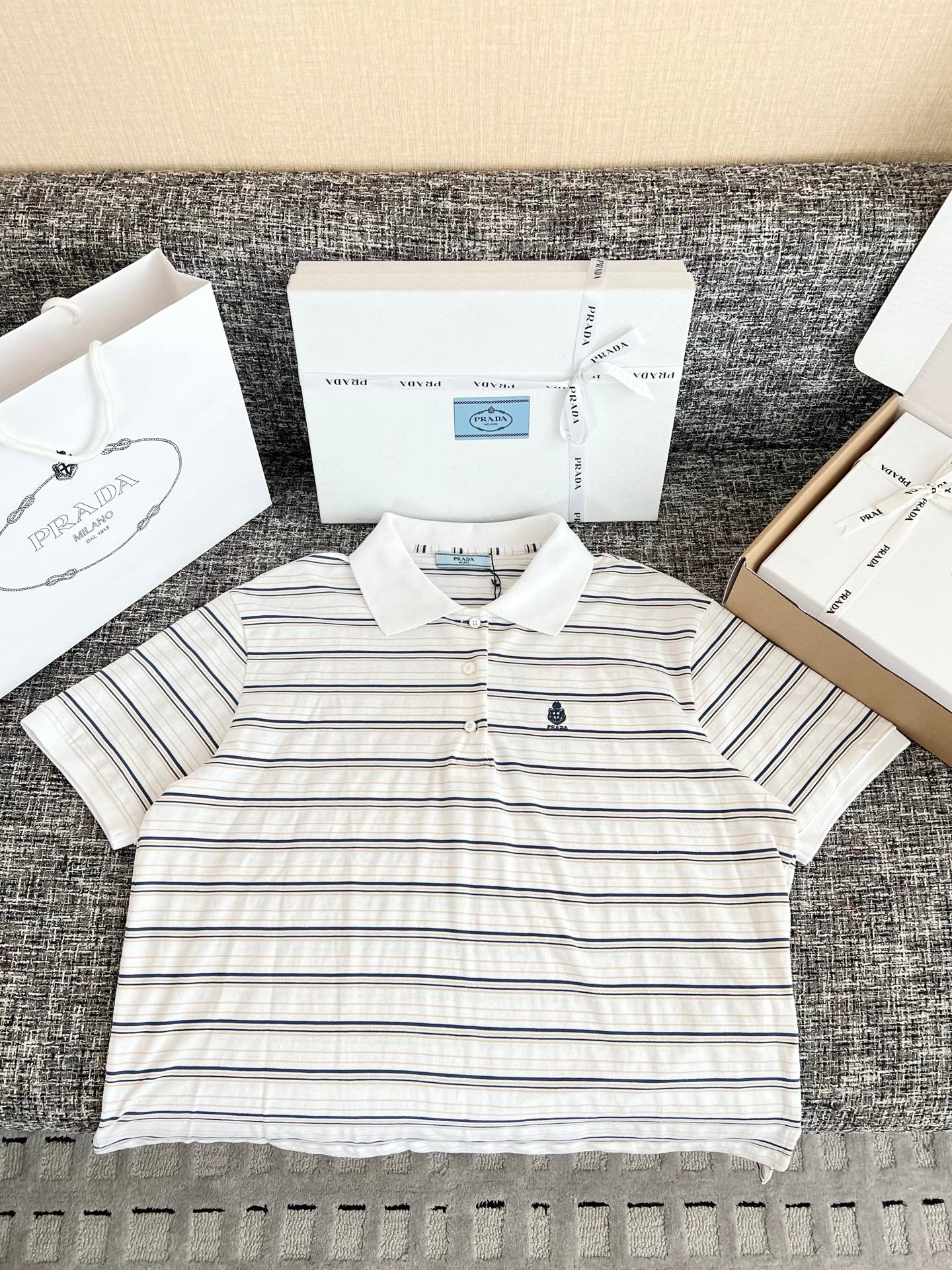 Prada Striped Pique Polo Shirt W6061003