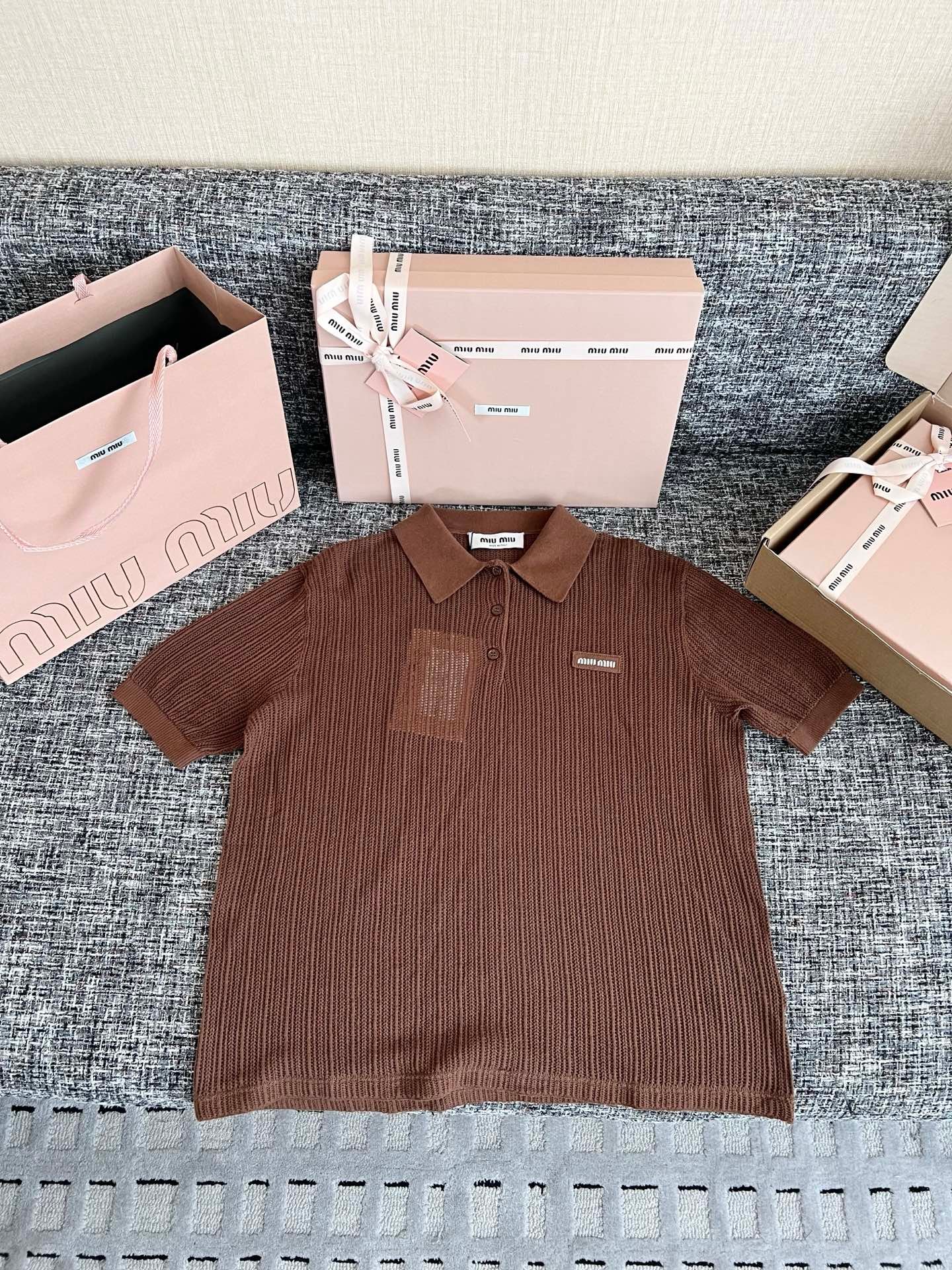 Miu Miu Cocoa Brown Cotton Knit Polo Shirt W6061004