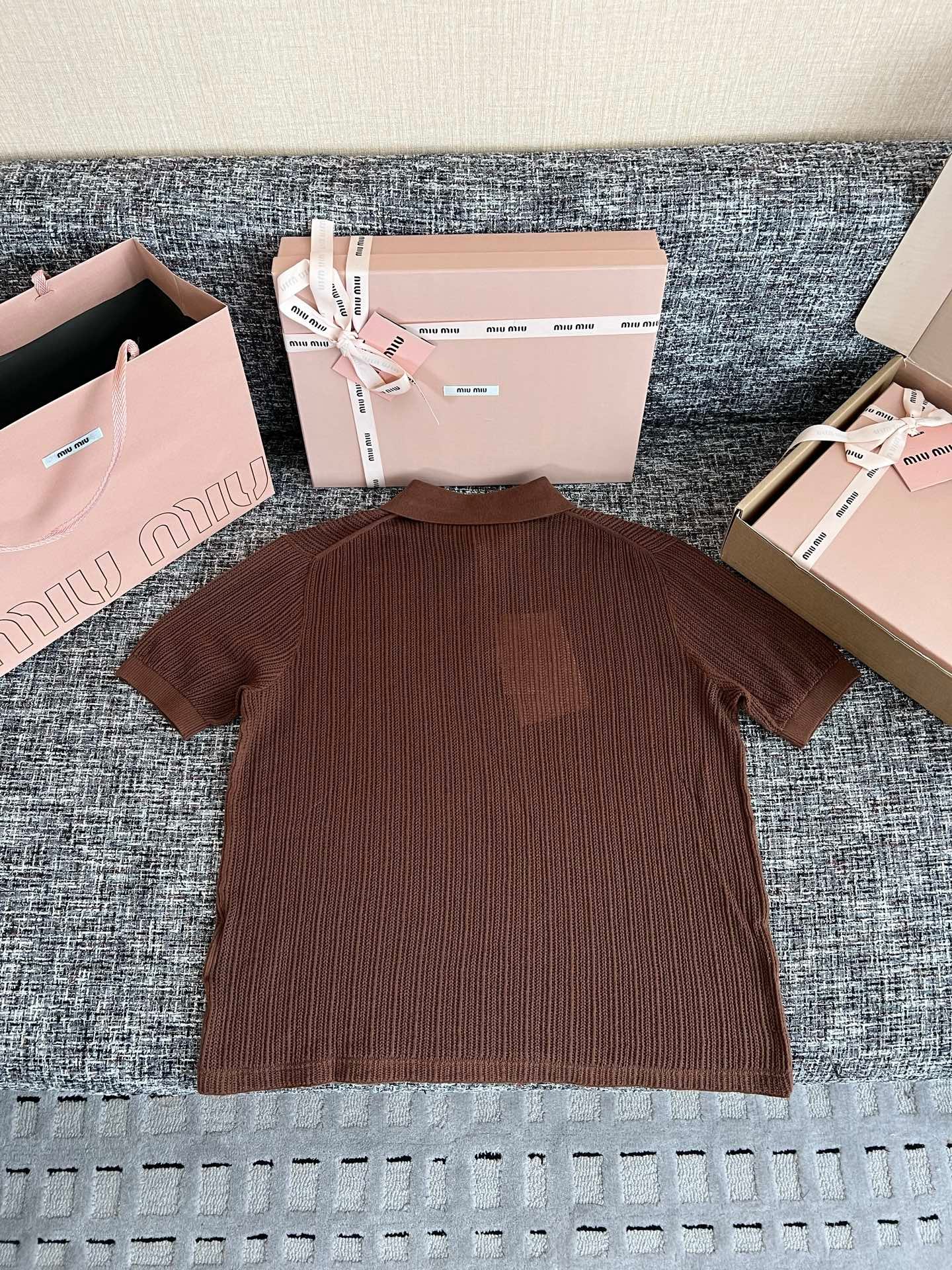 Miu Miu Cocoa Brown Cotton Knit Polo Shirt W6061004 - Image 5