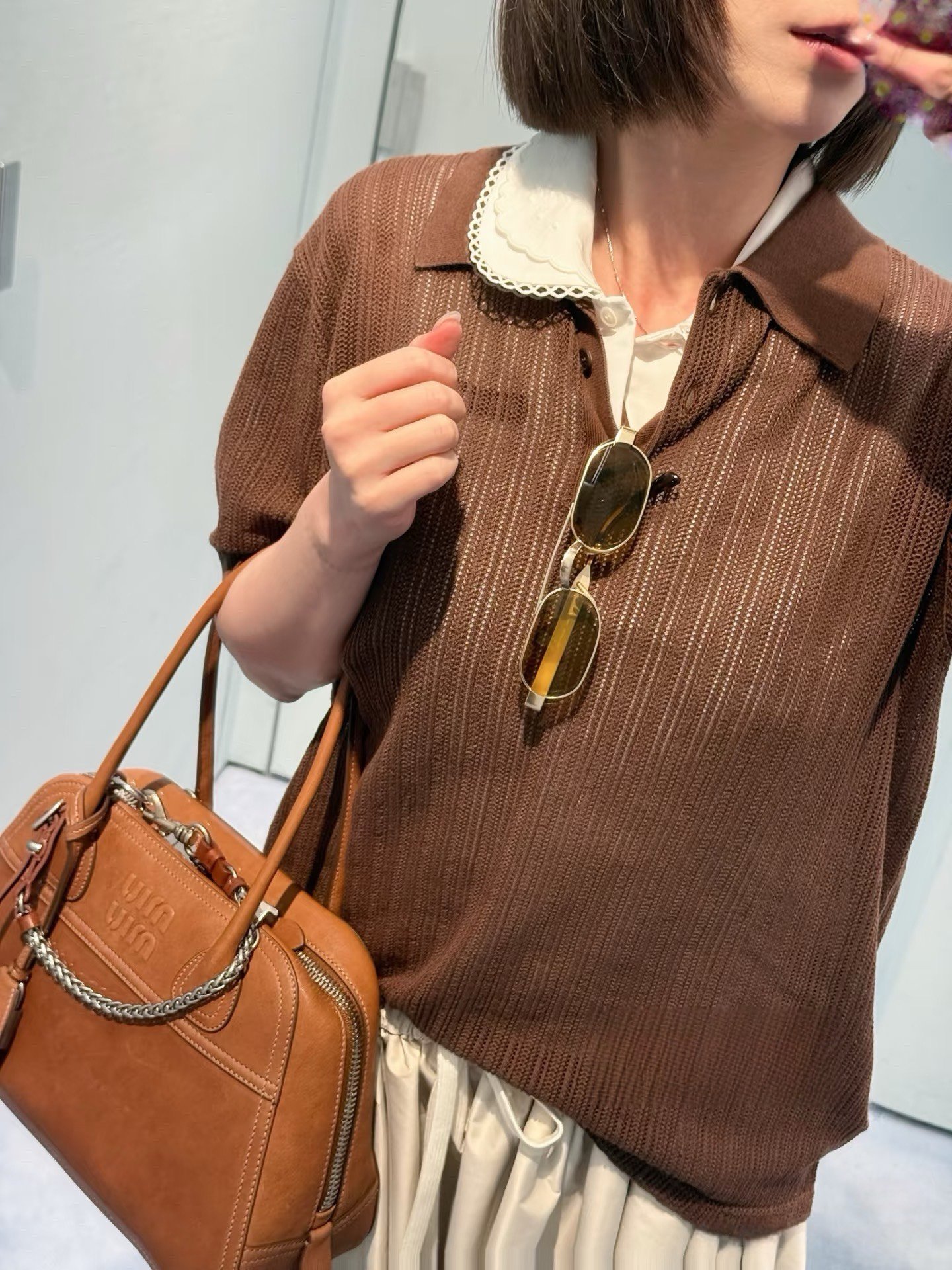 Miu Miu Cocoa Brown Cotton Knit Polo Shirt W6061004 - Image 6