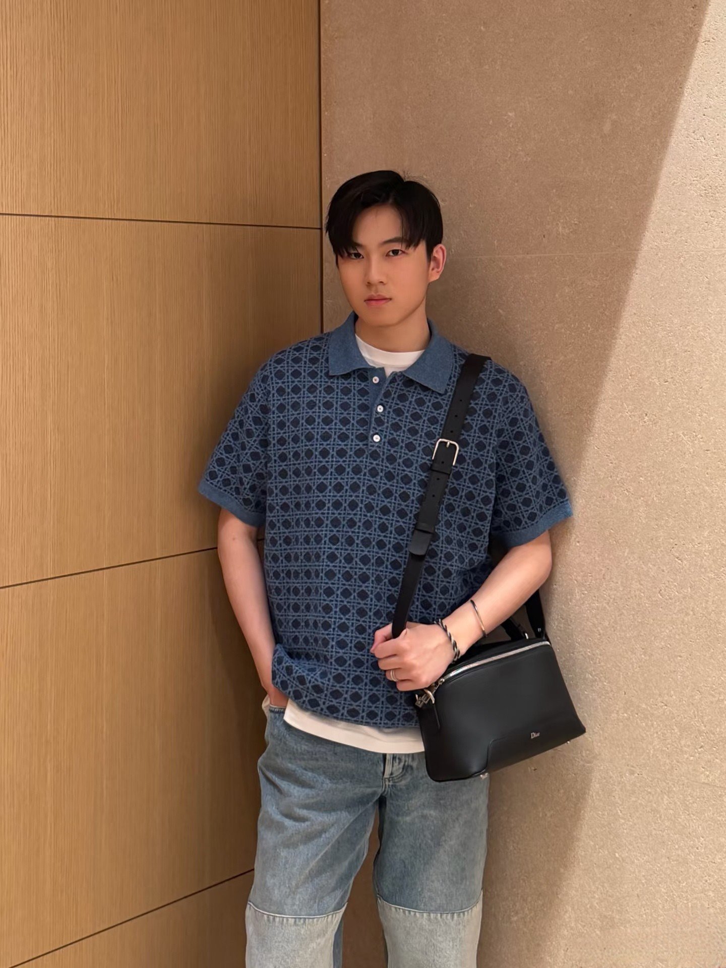 Dio Towel Ring Diamond Pattern Collar Knitted Short Sleeve Shirt M6061102 - Image 2