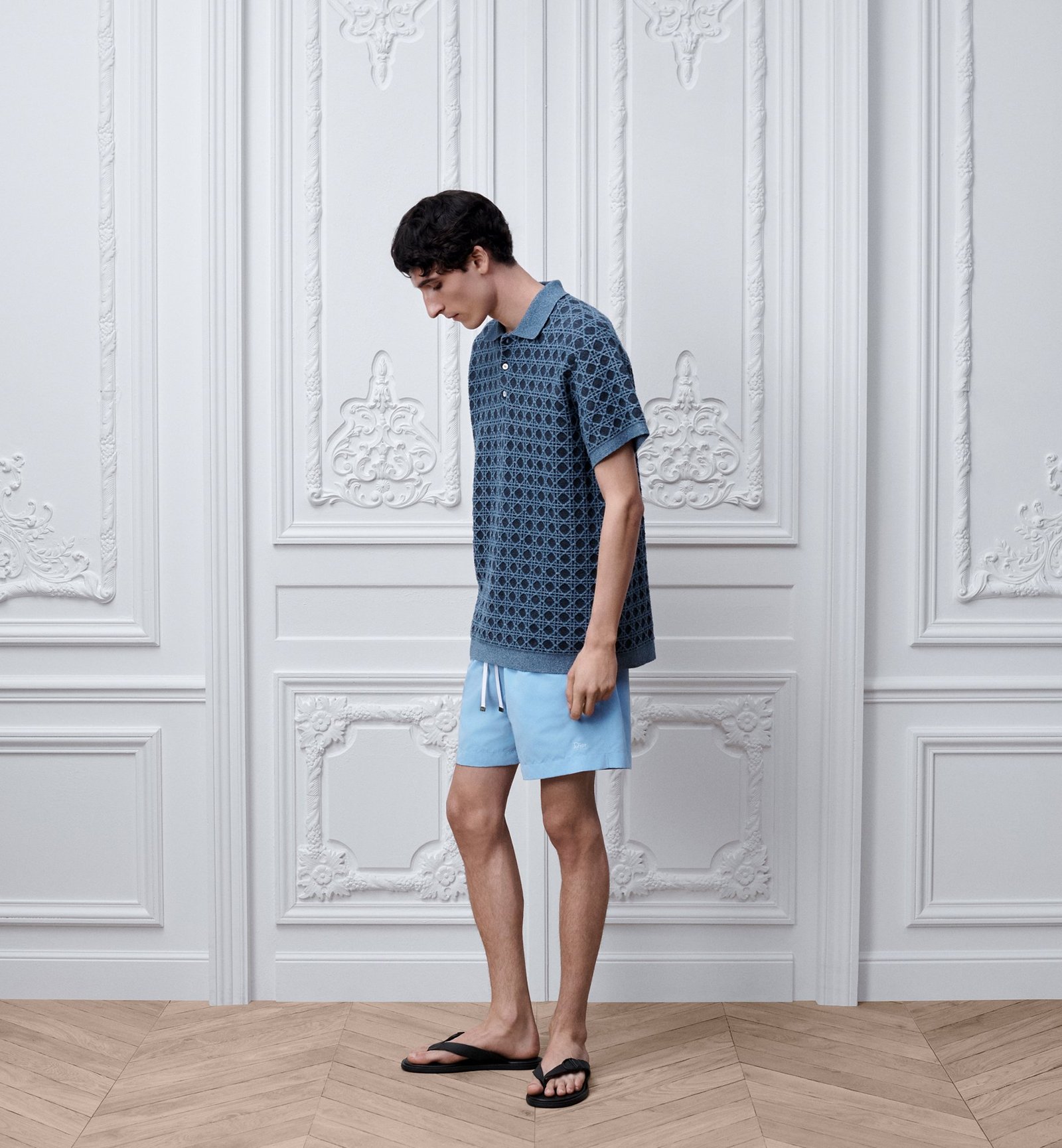 Dio Towel Ring Diamond Pattern Collar Knitted Short Sleeve Shirt M6061102 - Image 3