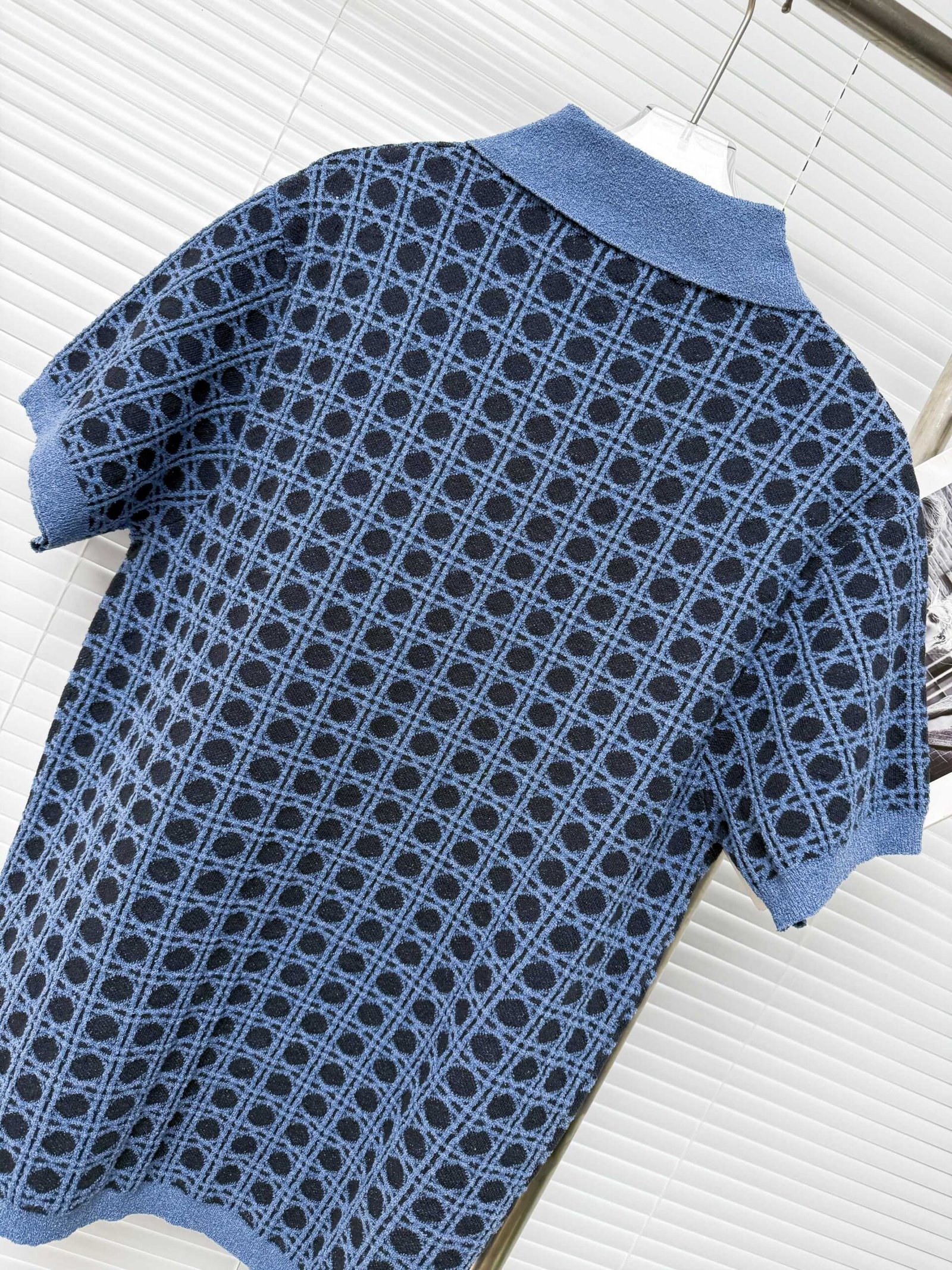 Dio Towel Ring Diamond Pattern Collar Knitted Short Sleeve Shirt M6061102 - Image 5