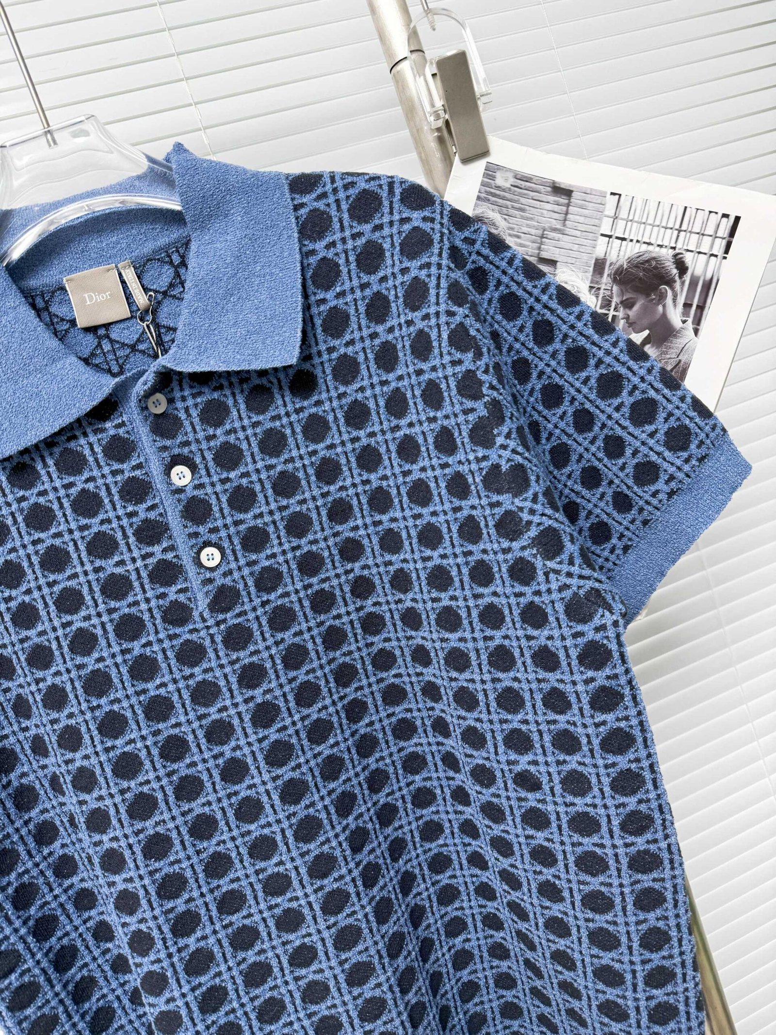 Dio Towel Ring Diamond Pattern Collar Knitted Short Sleeve Shirt M6061102 - Image 8