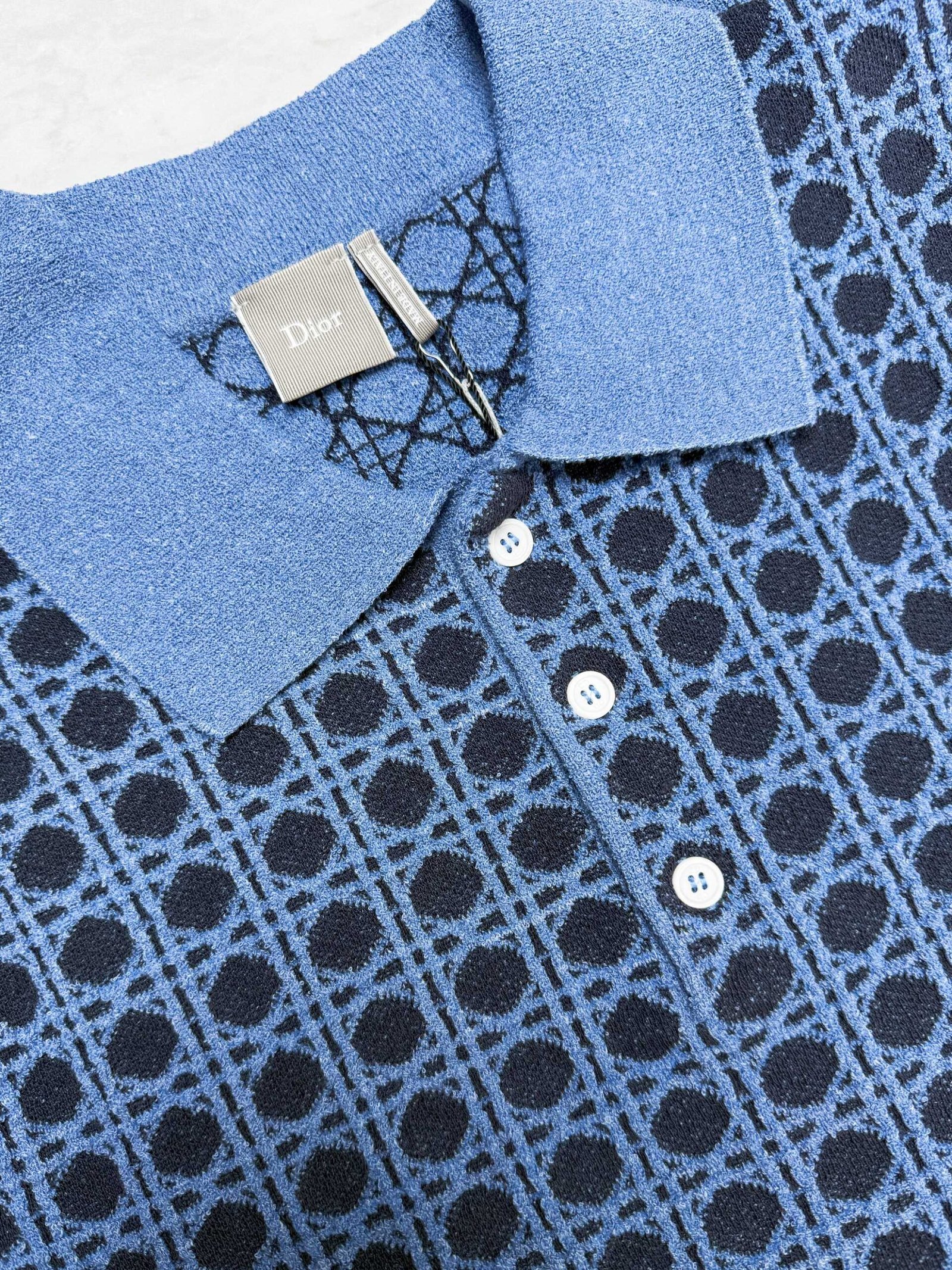 Dio Towel Ring Diamond Pattern Collar Knitted Short Sleeve Shirt M6061102 - Image 10