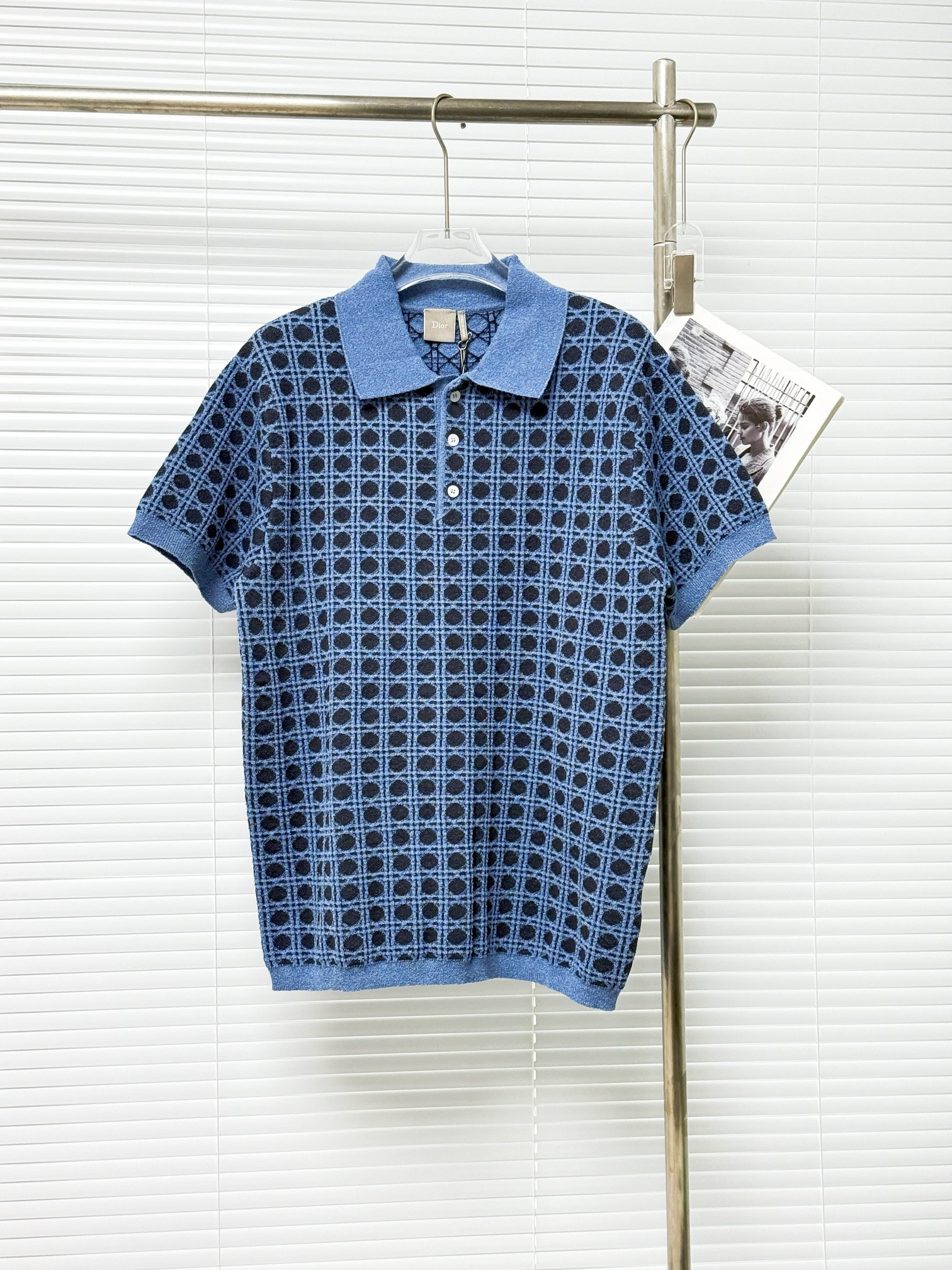 Dio Towel Ring Diamond Pattern Collar Knitted Short Sleeve Shirt M6061102 - Image 4